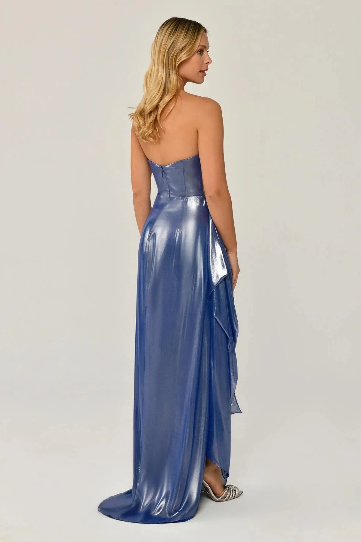 Shiny Fabric Side Slit Long Dress 