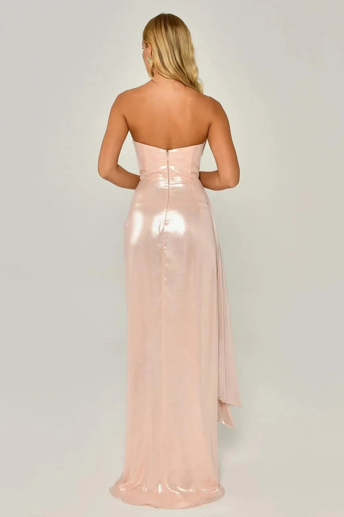 Shiny Fabric Side Slit Long Dress 