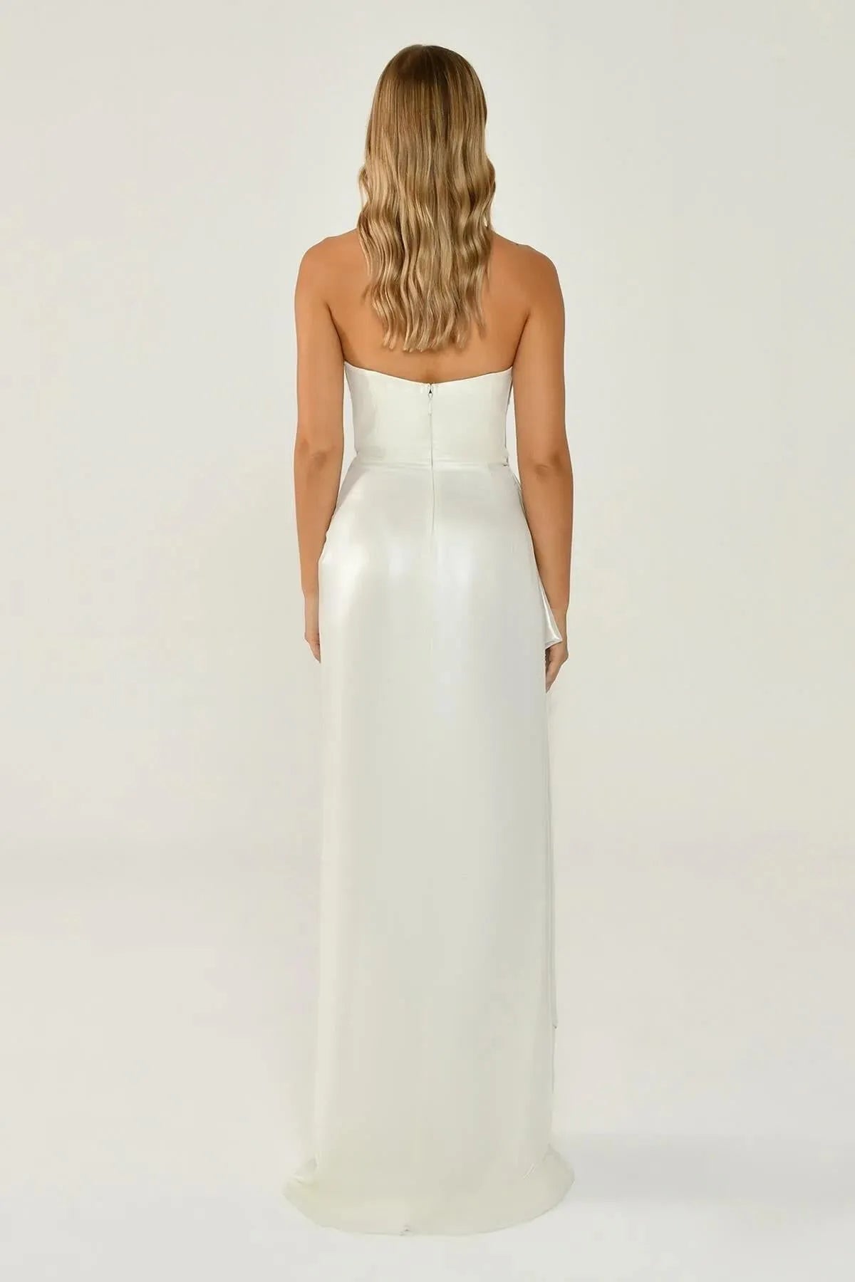 Shiny Fabric Side Slit Long Dress 