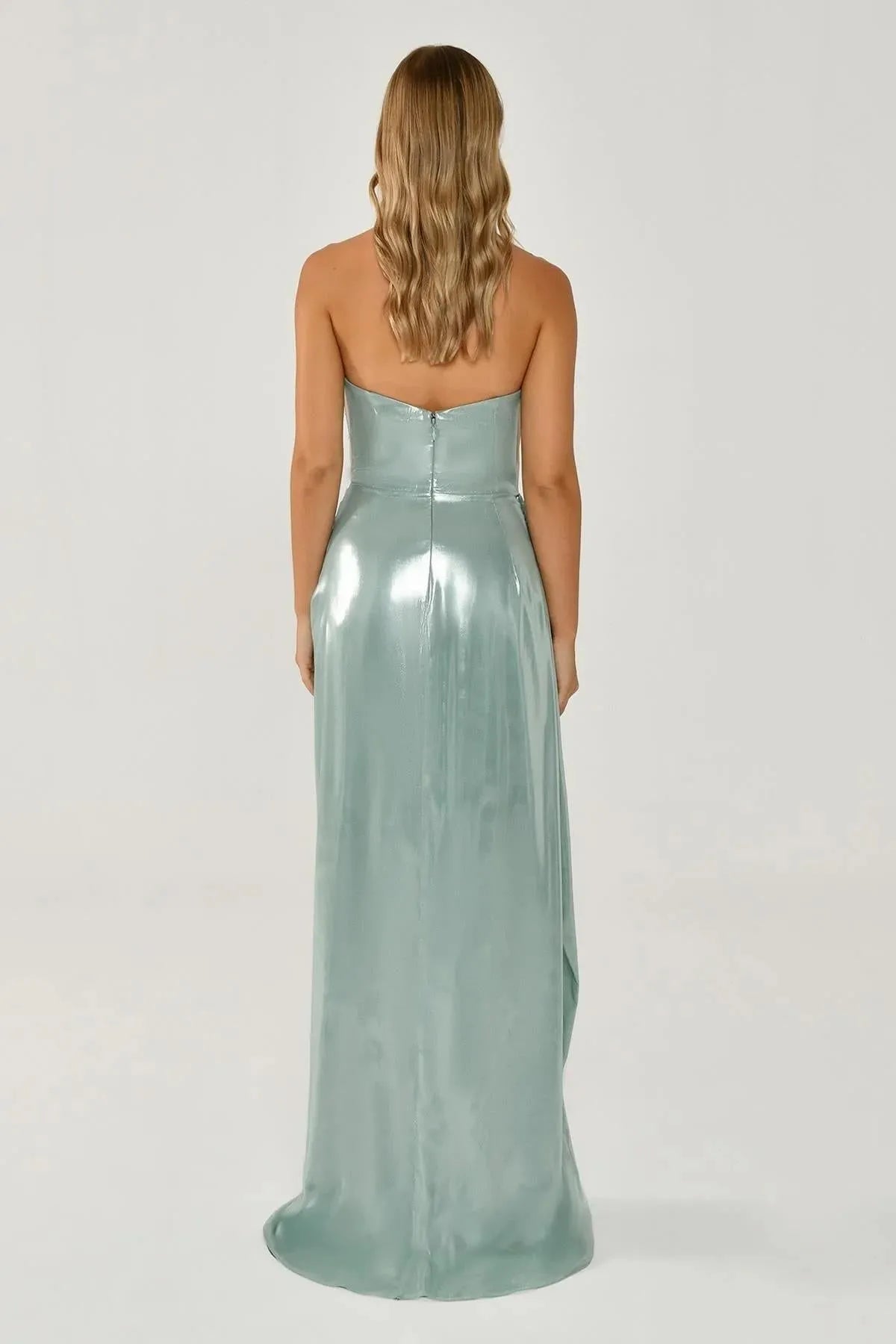 Shiny Fabric Side Slit Long Dress 