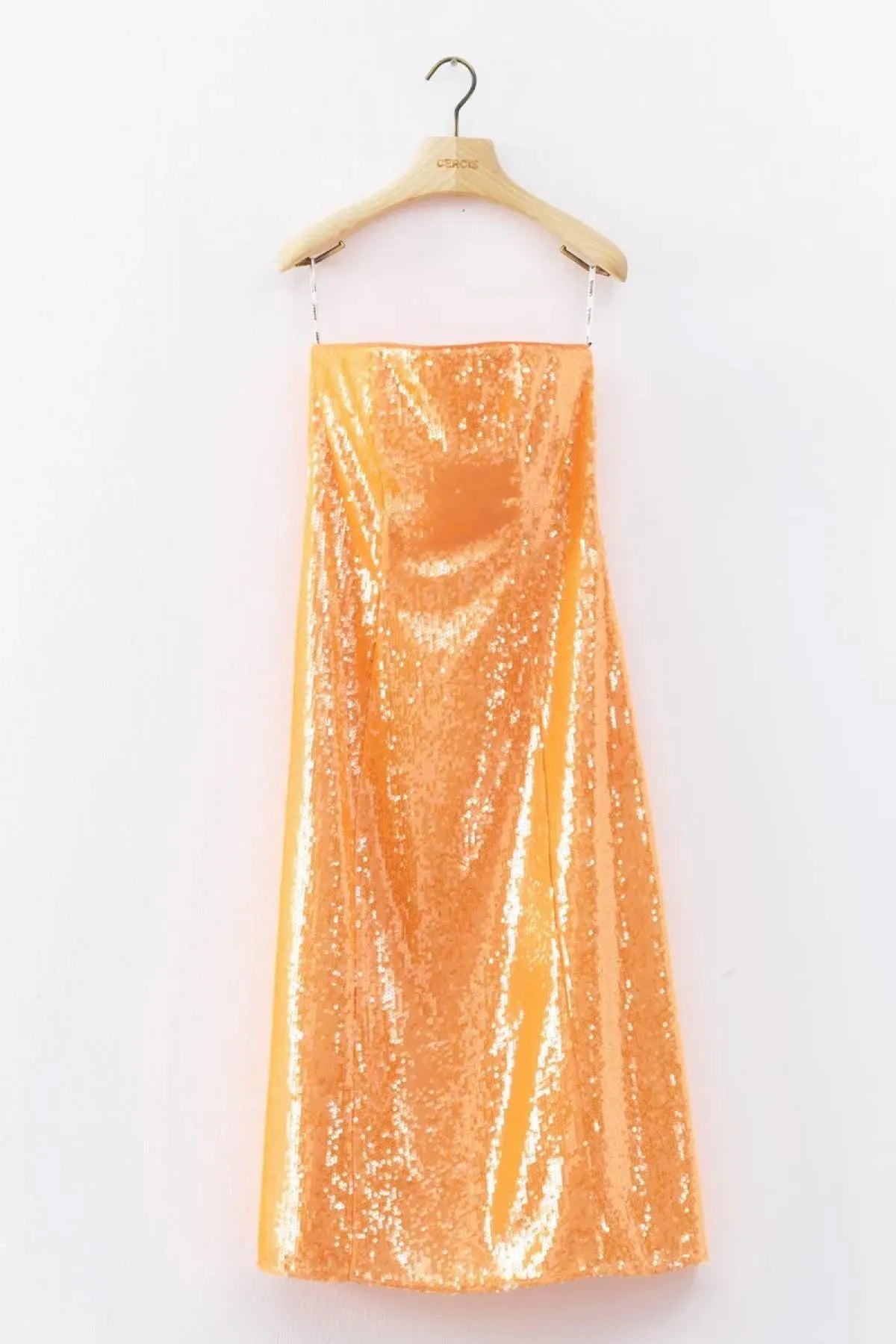 Sequined Strapless Midi Evening Dress