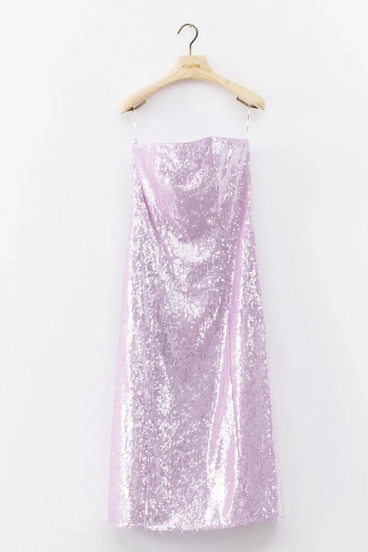 Sequined Strapless Midi Evening Dress