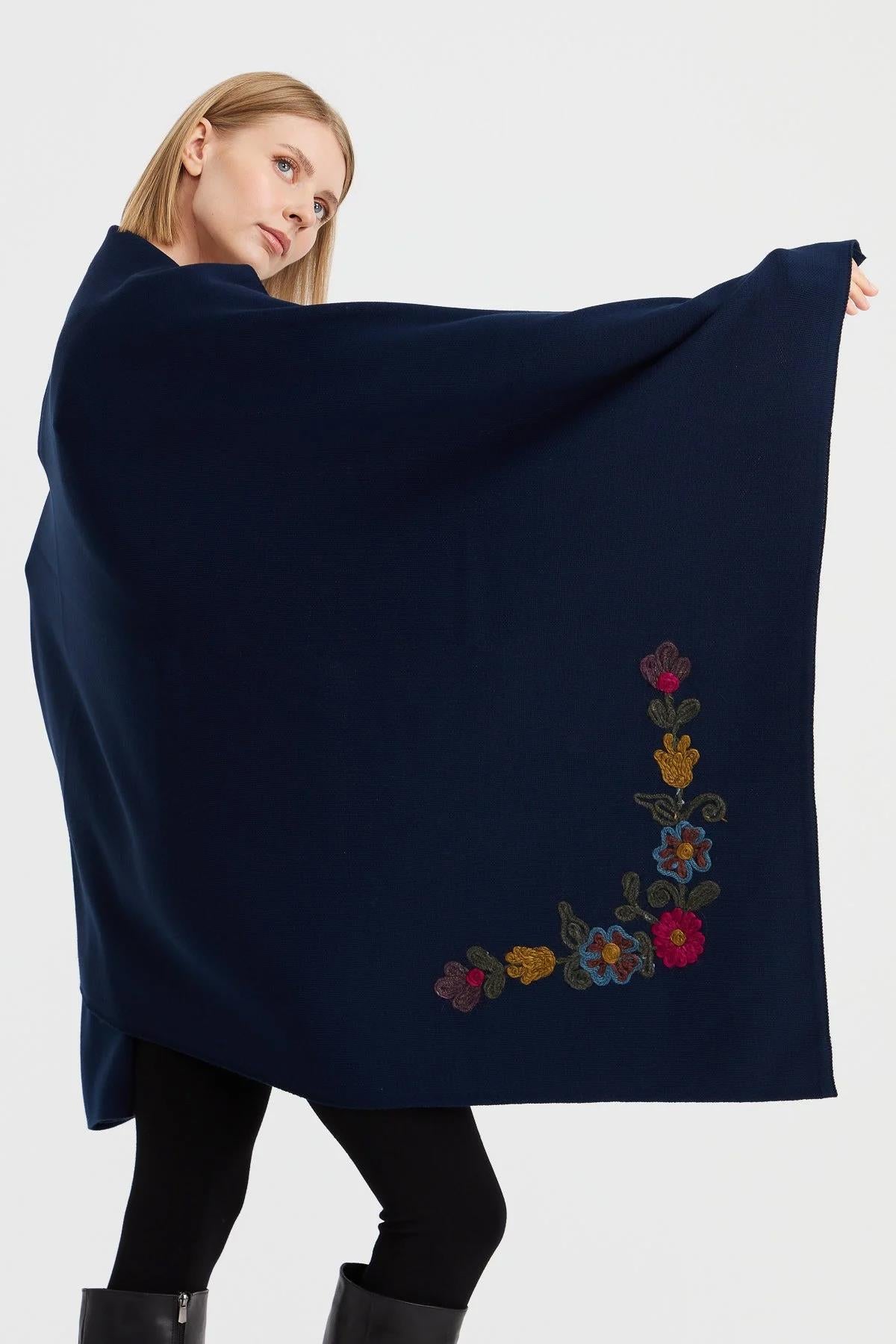 Shawl with Embroidered Corners 