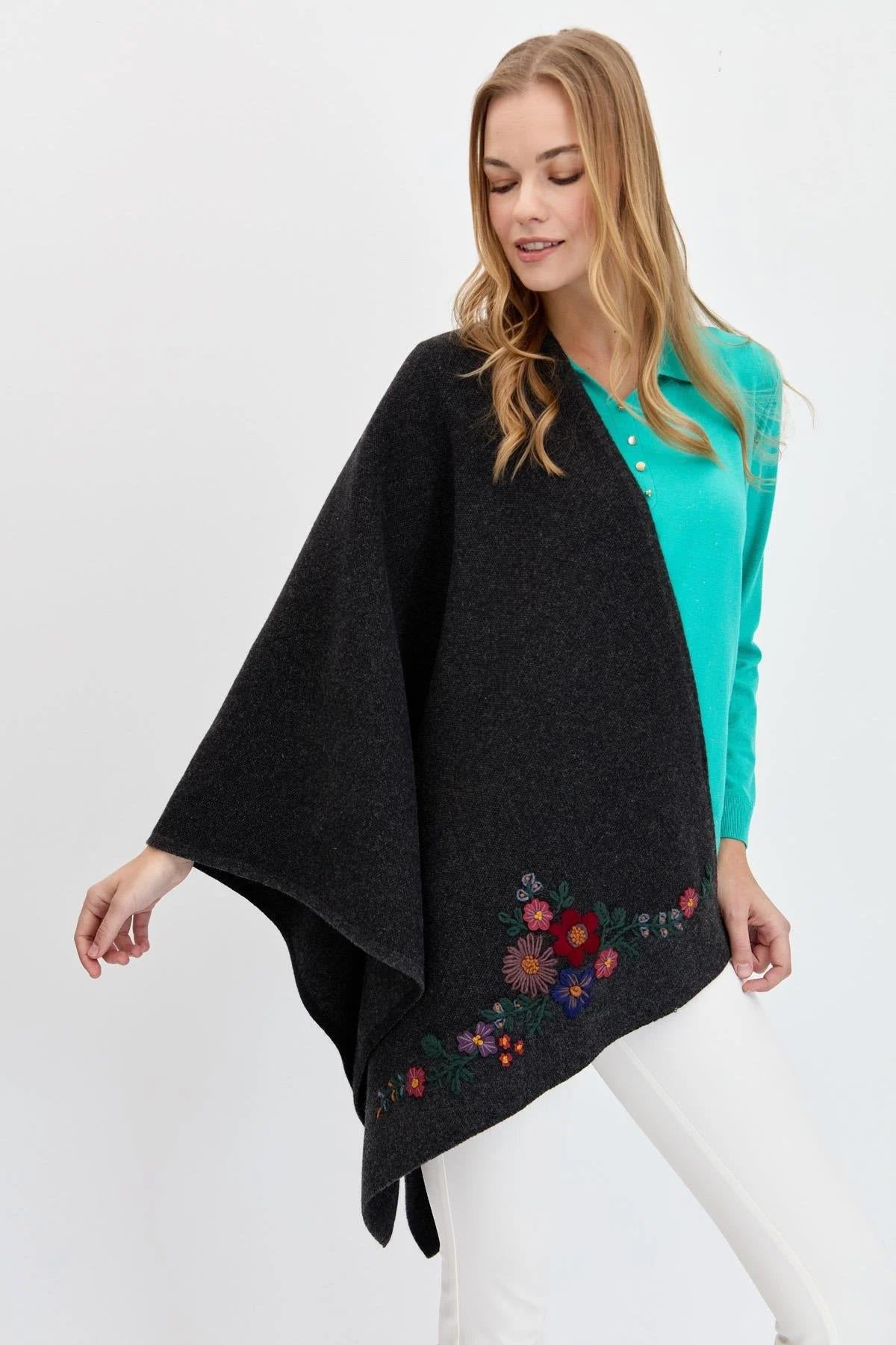 Flower Embroidered Knitted Shawl 