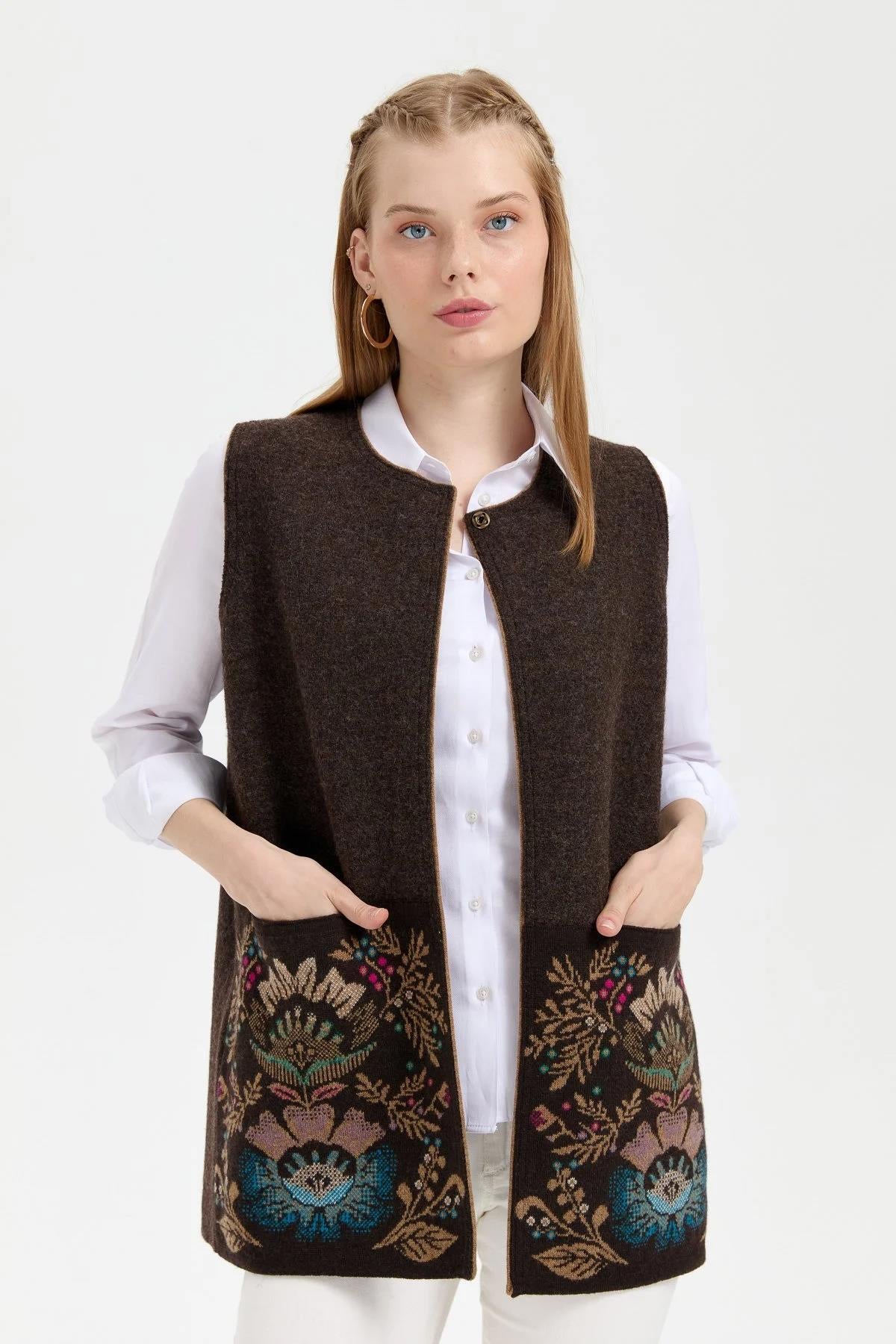 Women's Knitwear Open Front Arabboy Wool Vest 