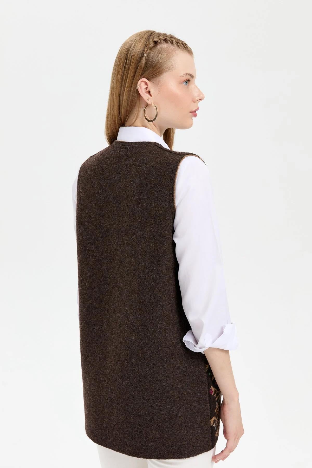 Women's Knitwear Open Front Arabboy Wool Vest 