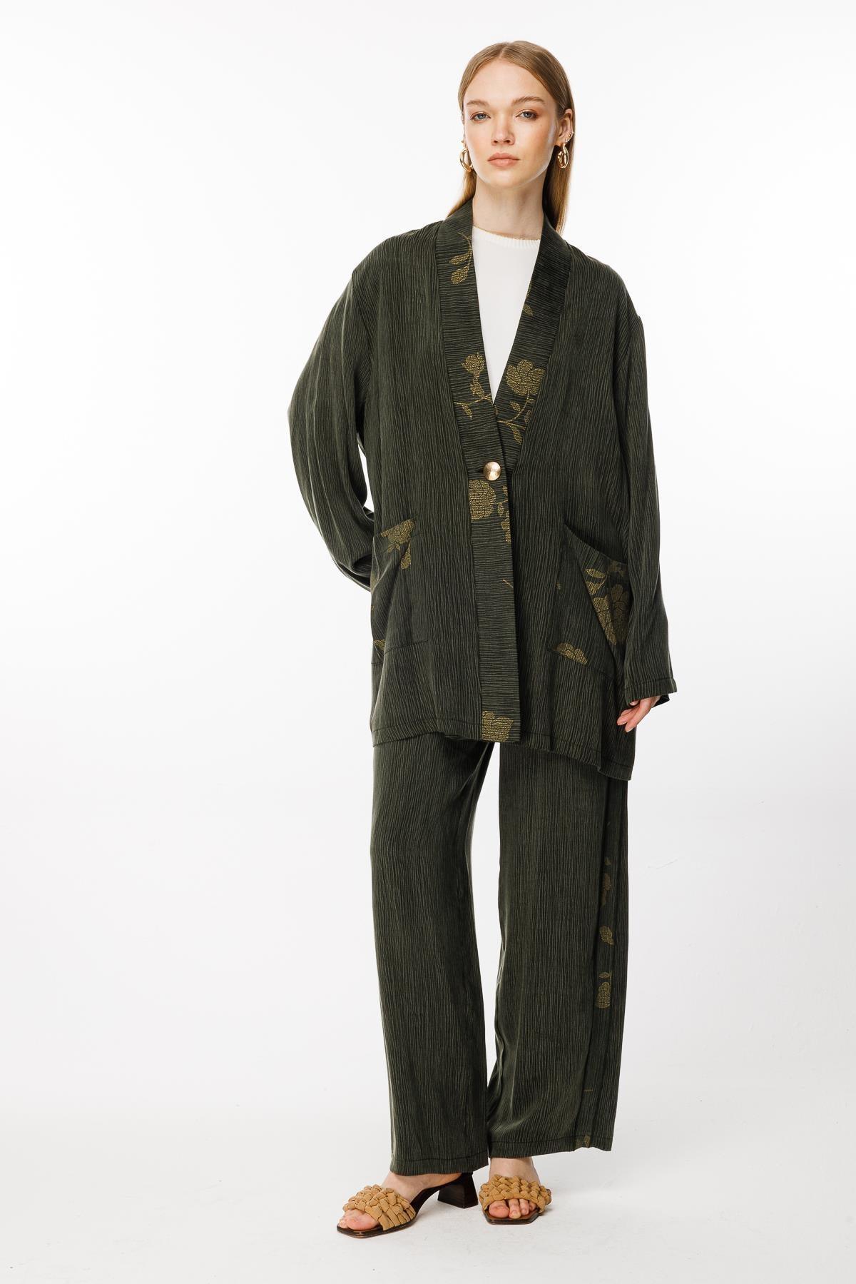 Desenli Cep Detaylı Ceket Pantolon Takım - Eser Giyim