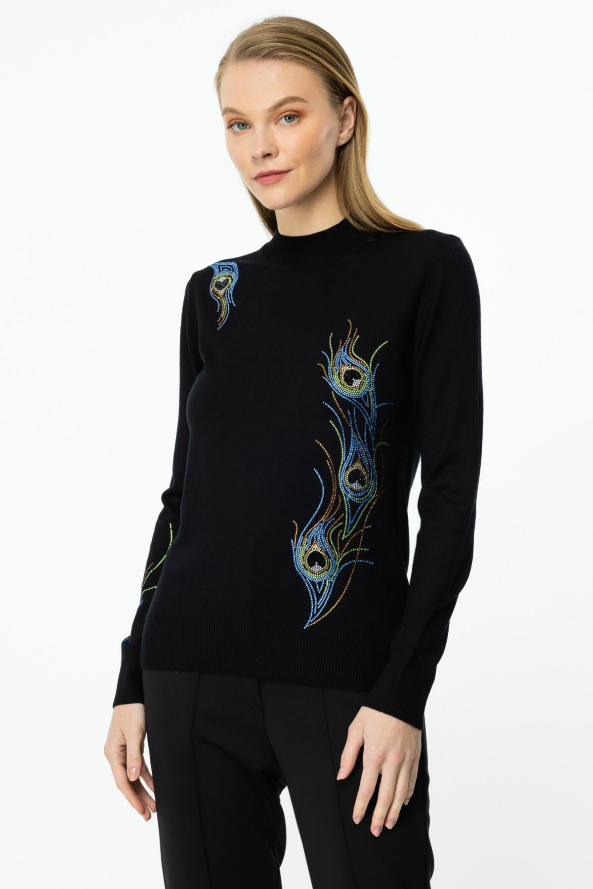 Stand Collar Embroidered Knitwear Sweater