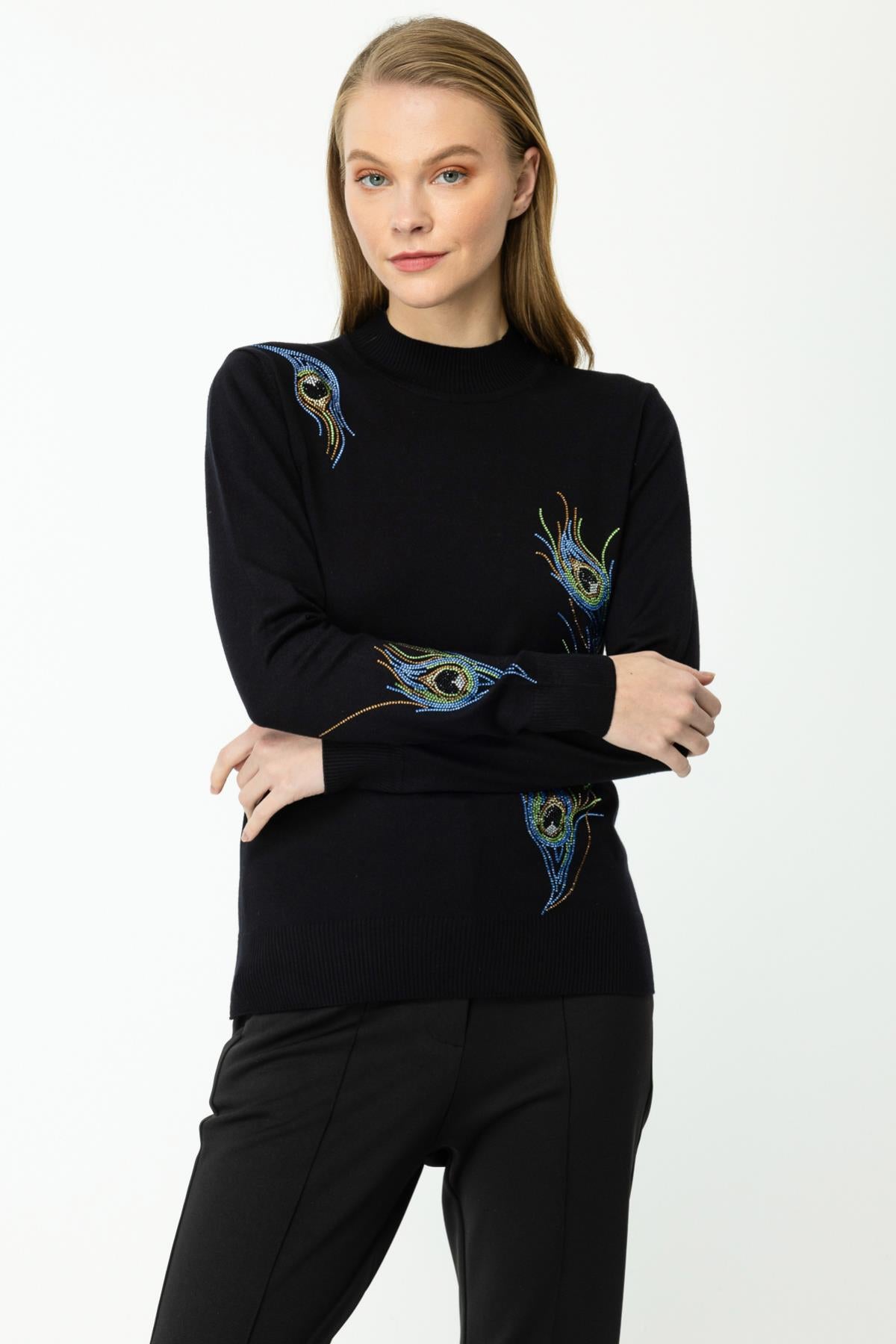 Stand Collar Embroidered Knitwear Sweater