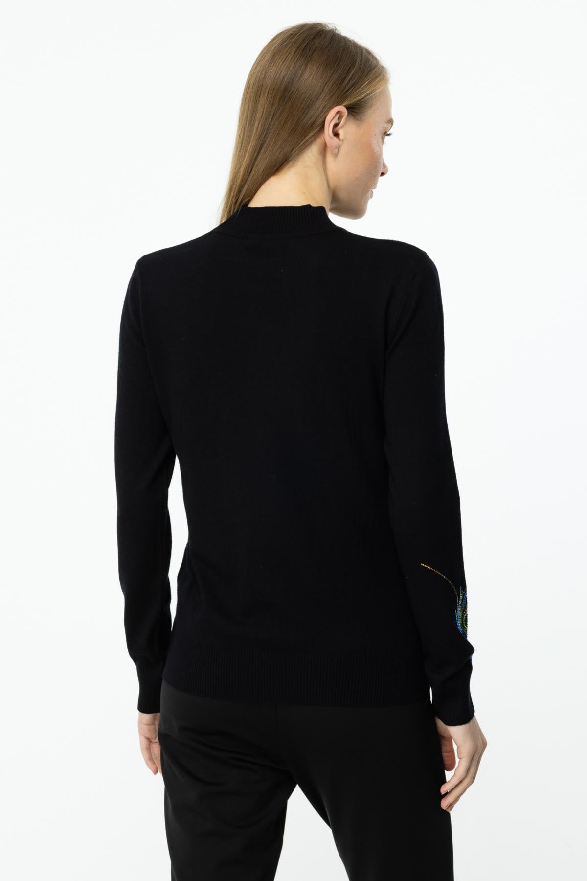 Stand Collar Embroidered Knitwear Sweater