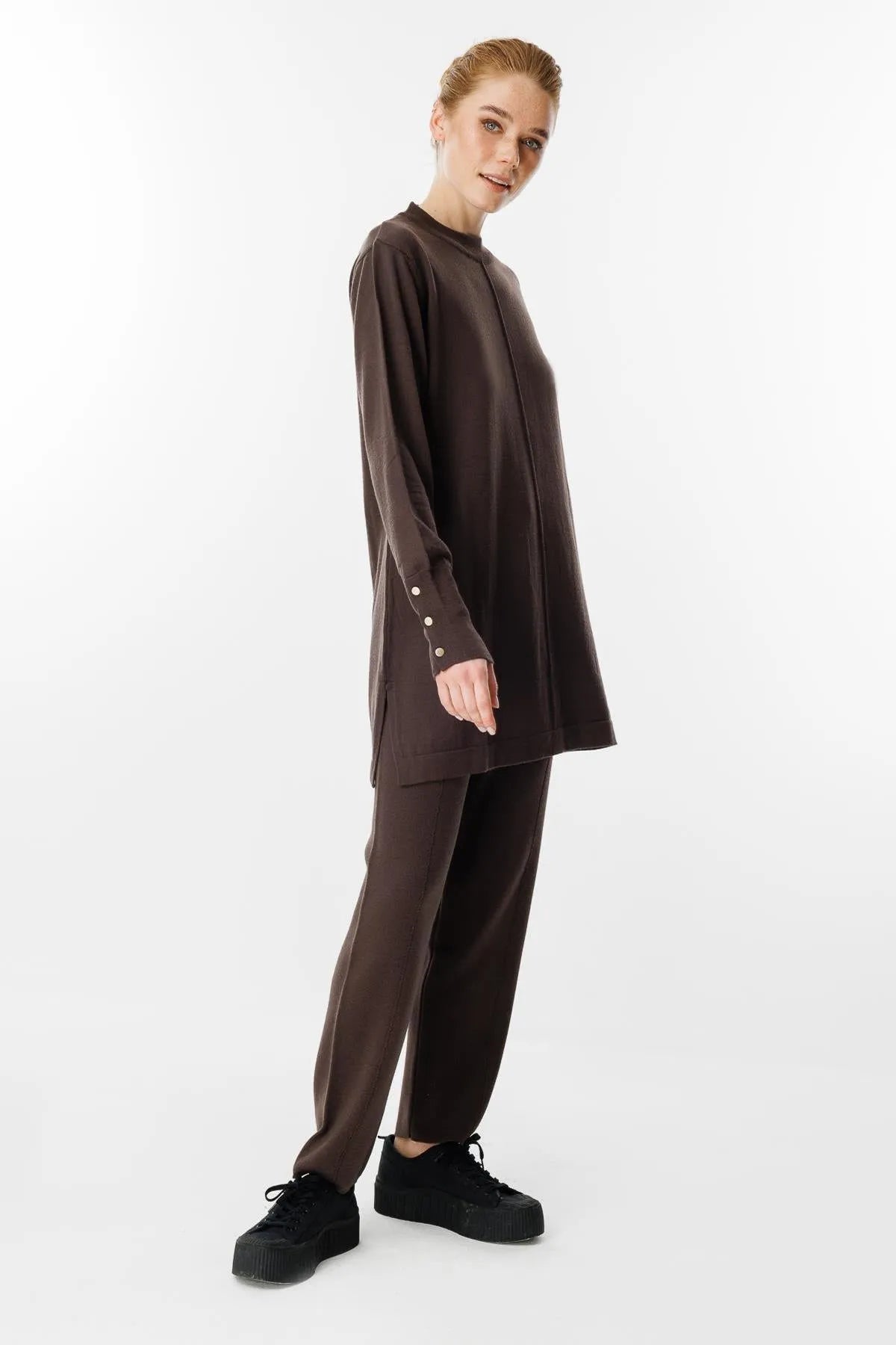 Button Detailed Knitwear Tunic Trouser Set