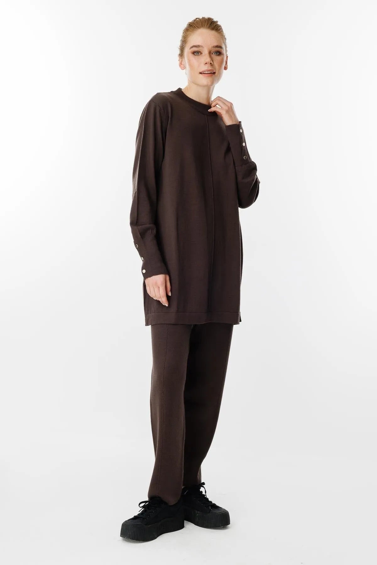 Button Detailed Knitwear Tunic Trouser Set