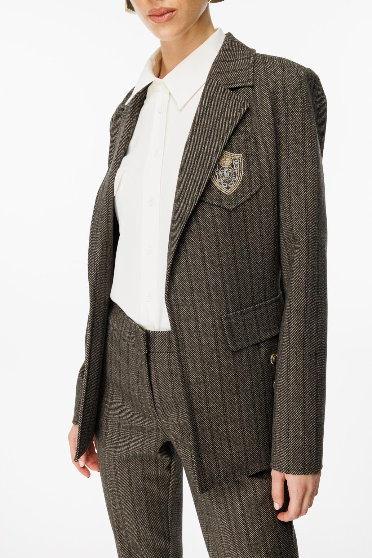 Button Detailed Emblem Cashmere Jacket