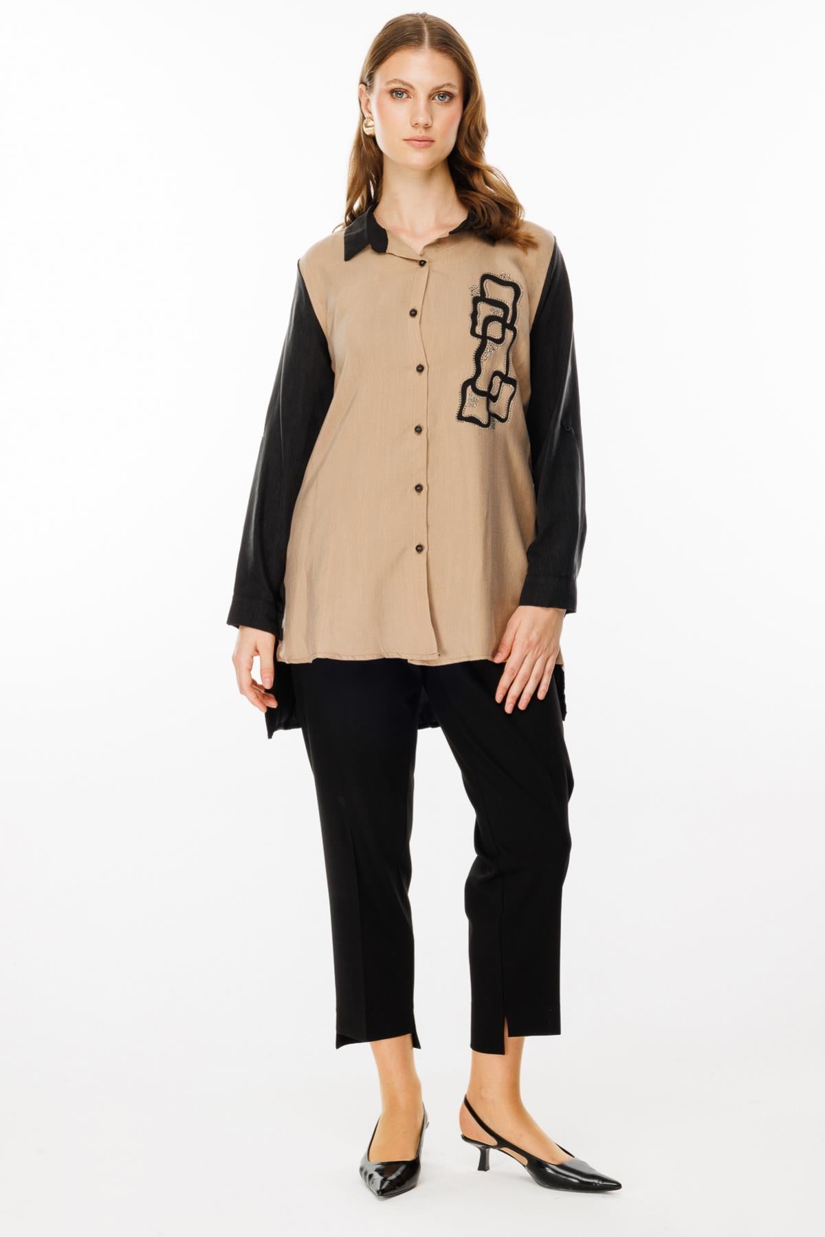 Stone Embroidered Plus Size Shirt