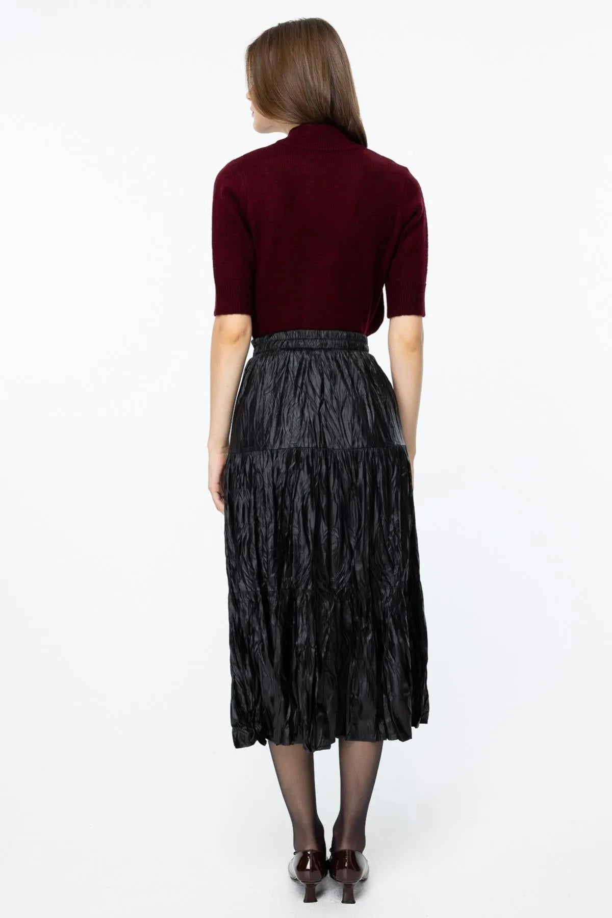 Crepe Patterned Mid Length Skirt