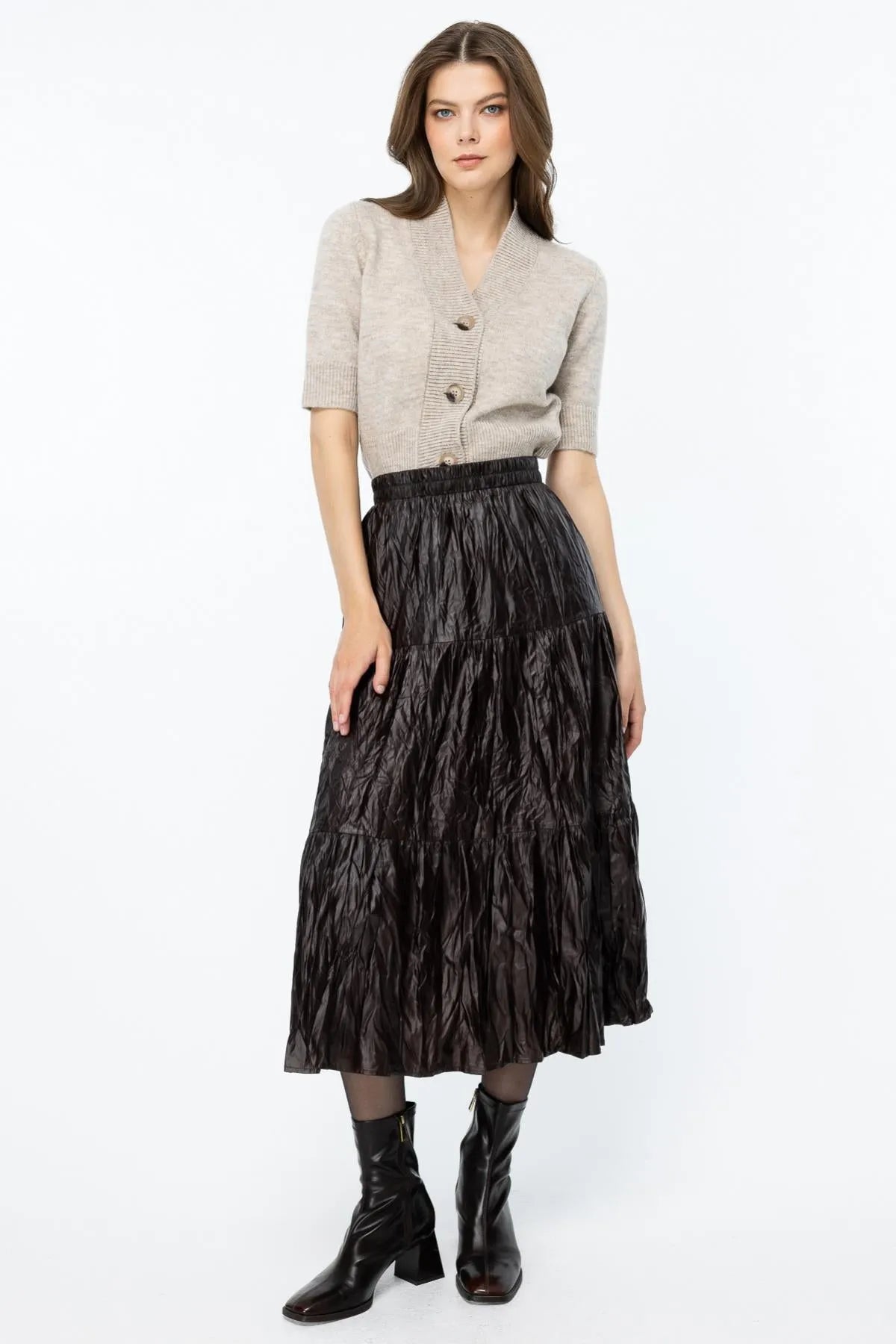 Crepe Patterned Mid Length Skirt