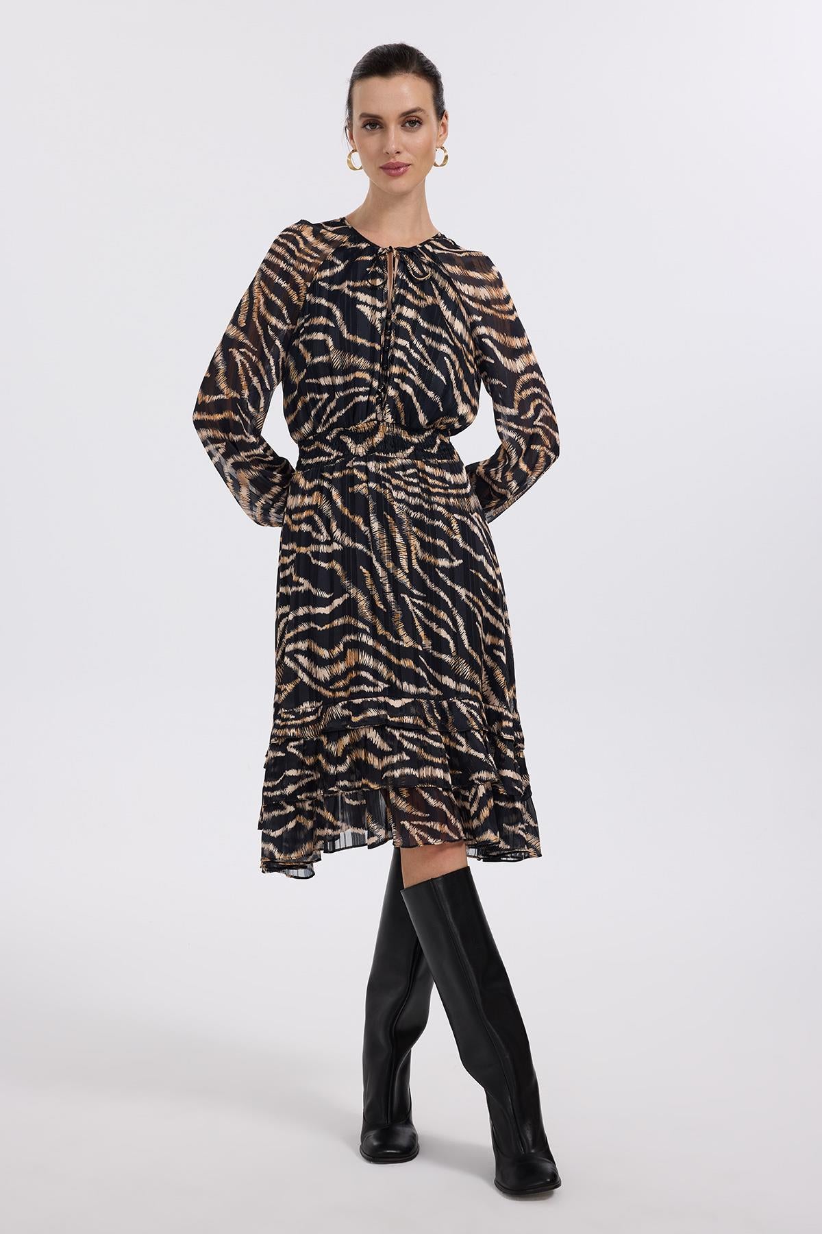 Elastic Waist Leopard Print Dress