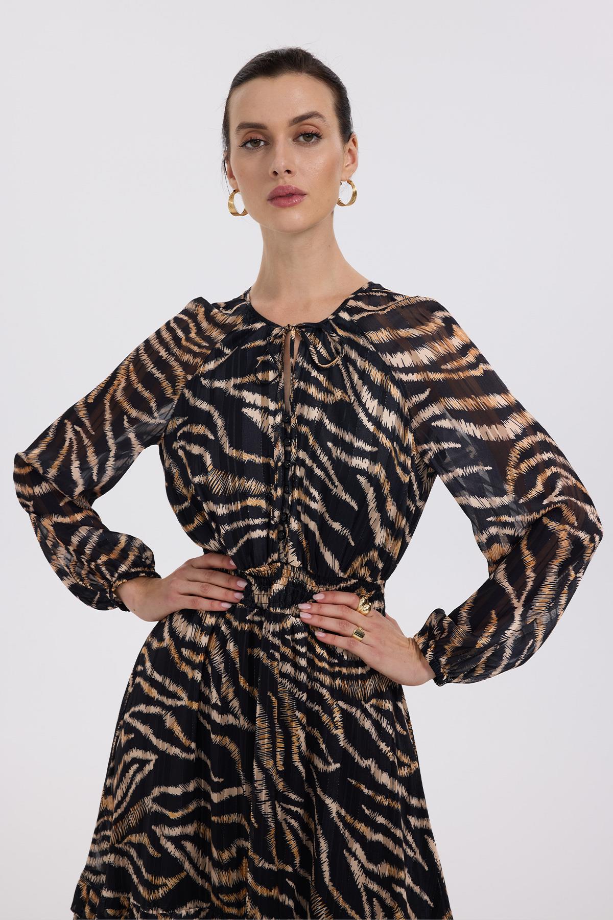 Elastic Waist Leopard Print Dress