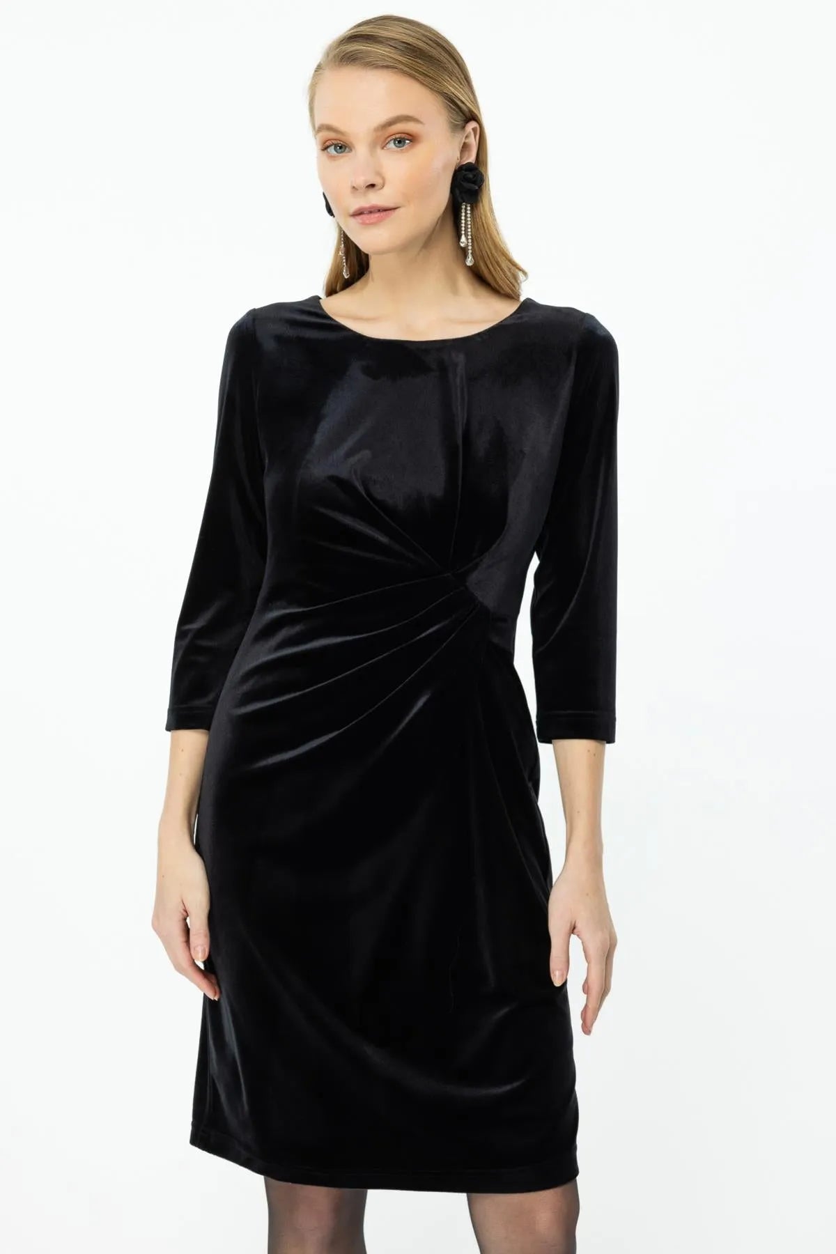 Waist Draped Velvet Dress