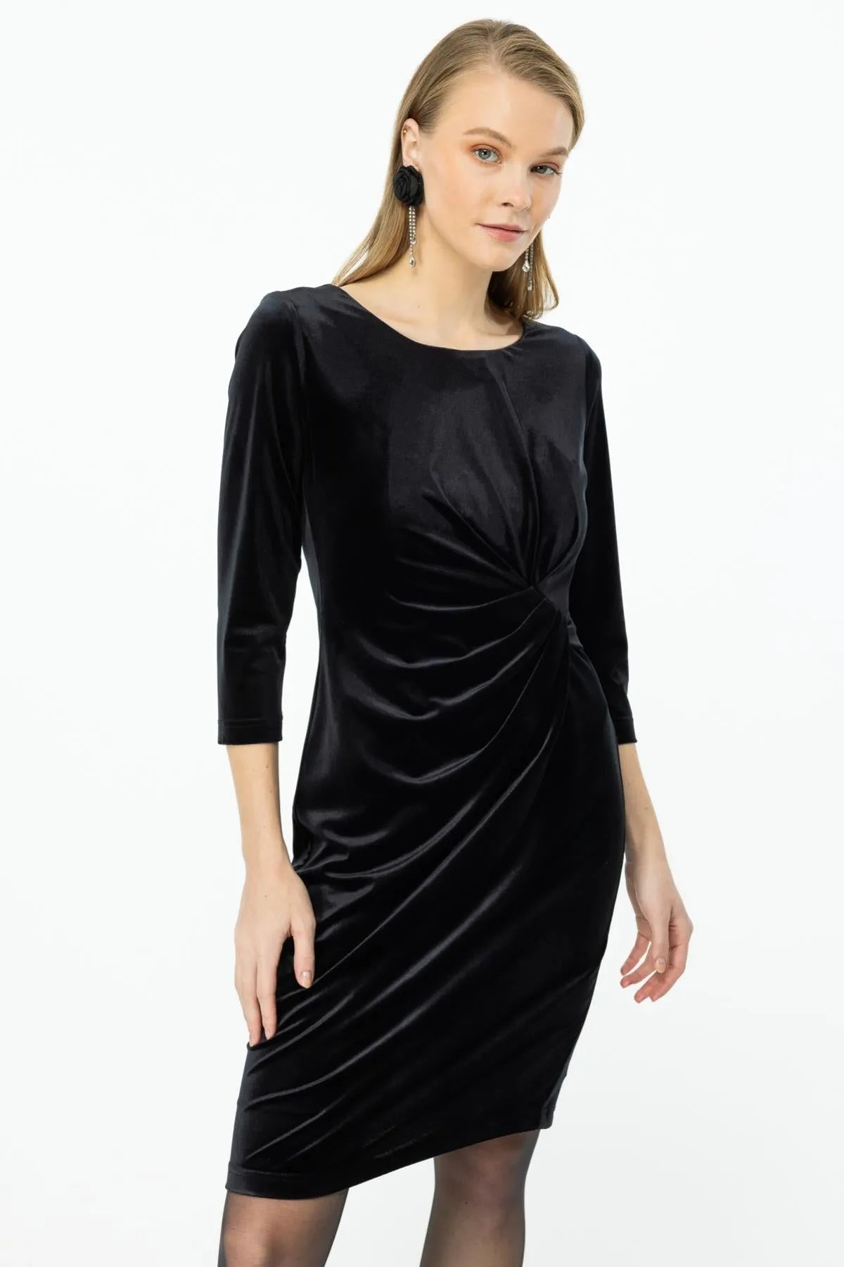 Waist Draped Velvet Dress