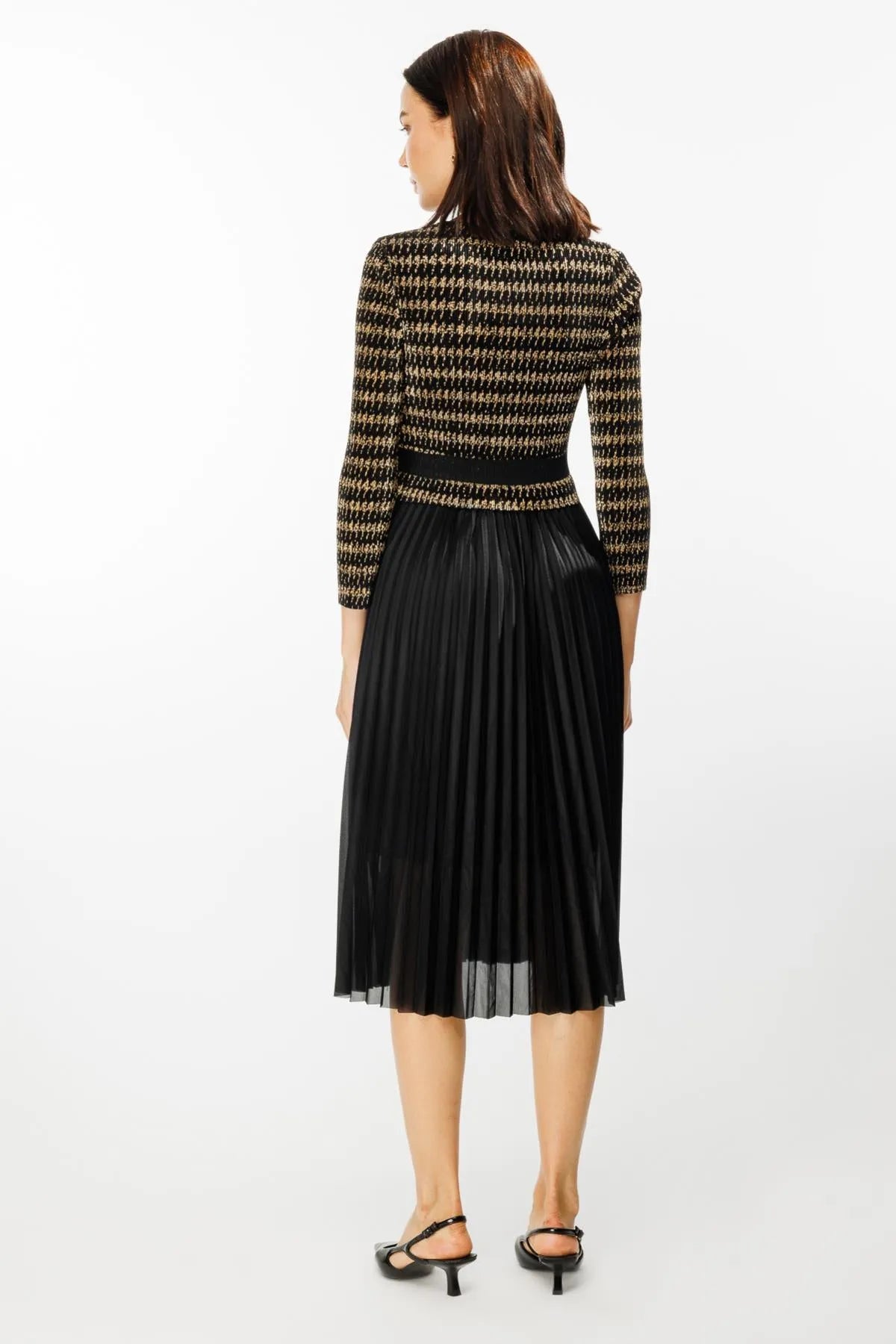 Three-Button Pleated Skirt Dress