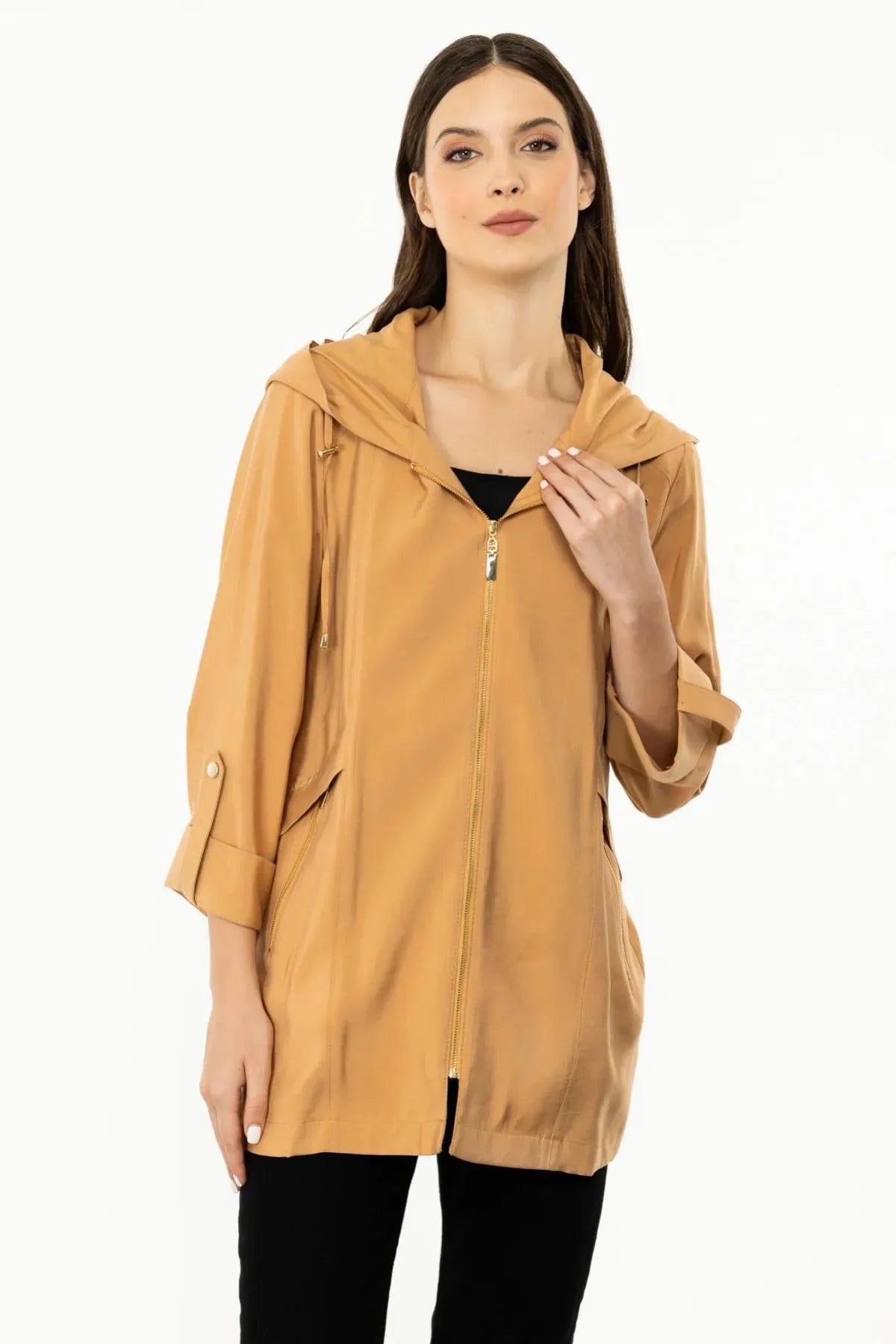 Hooded Jacket with Folded Sleeves