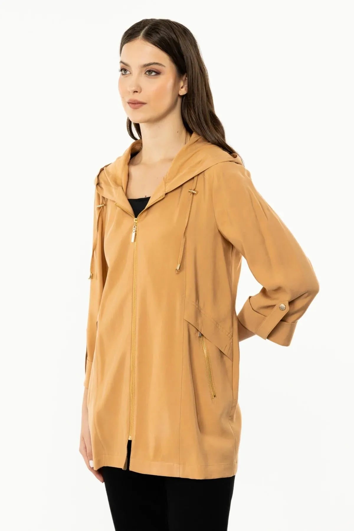 Hooded Jacket with Folded Sleeves