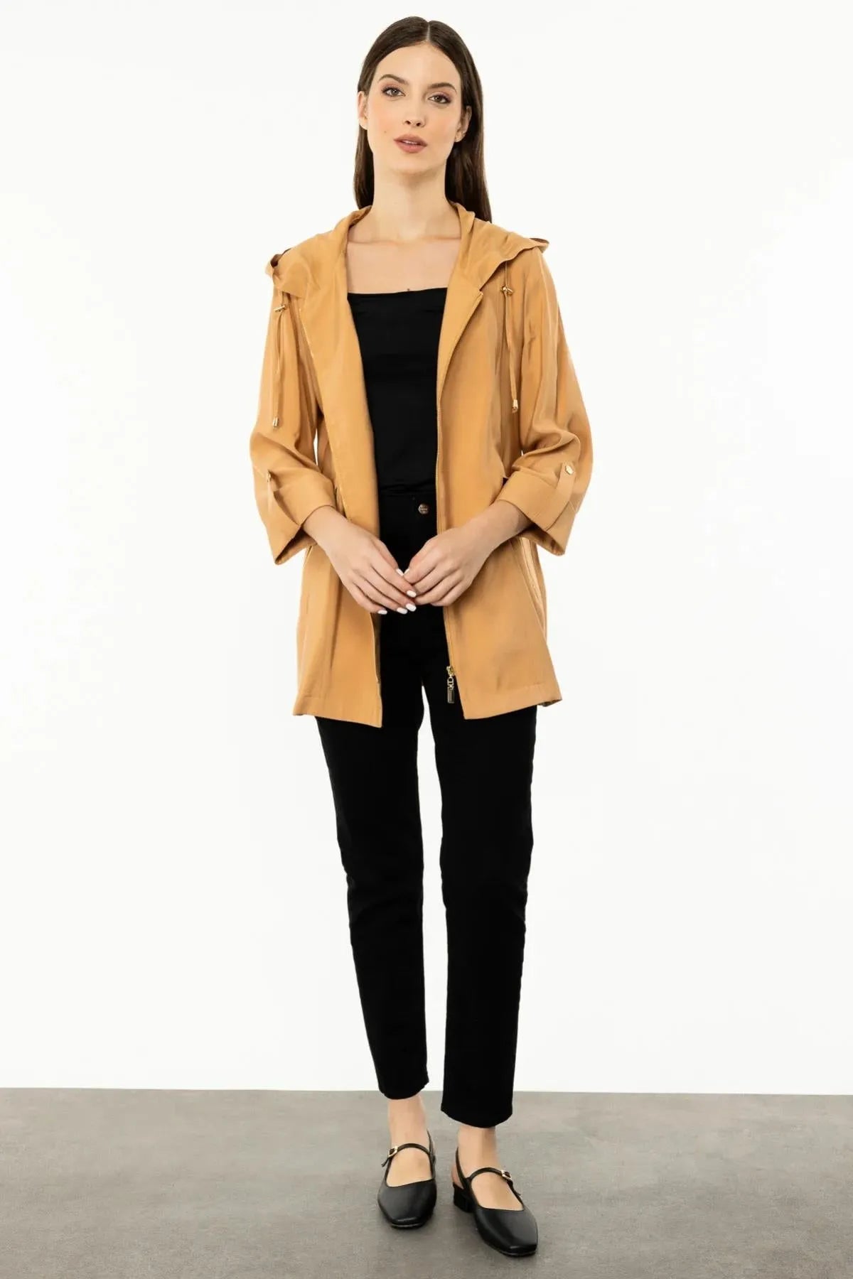 Hooded Jacket with Folded Sleeves