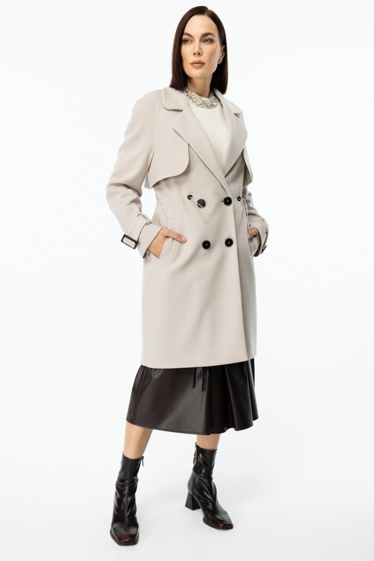 Four-Button Belted Coat