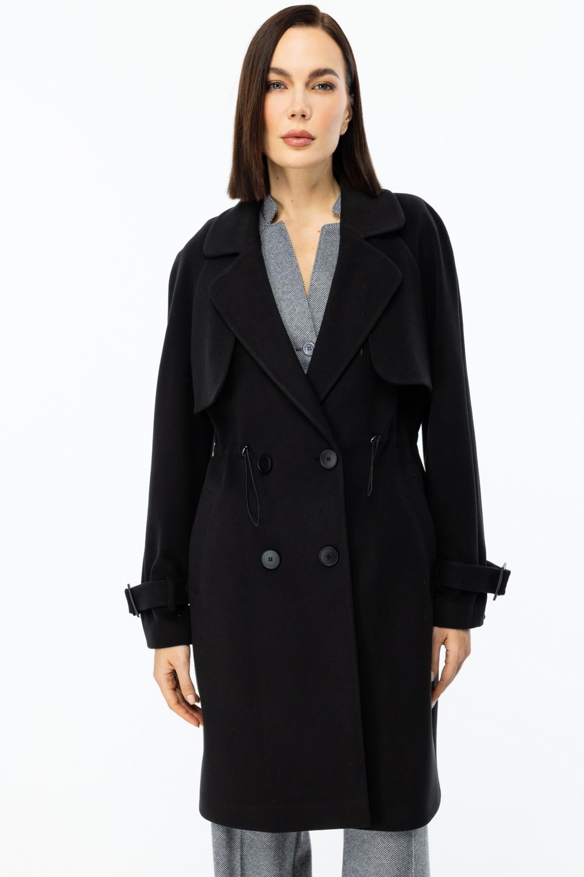 Four-Button Belted Coat