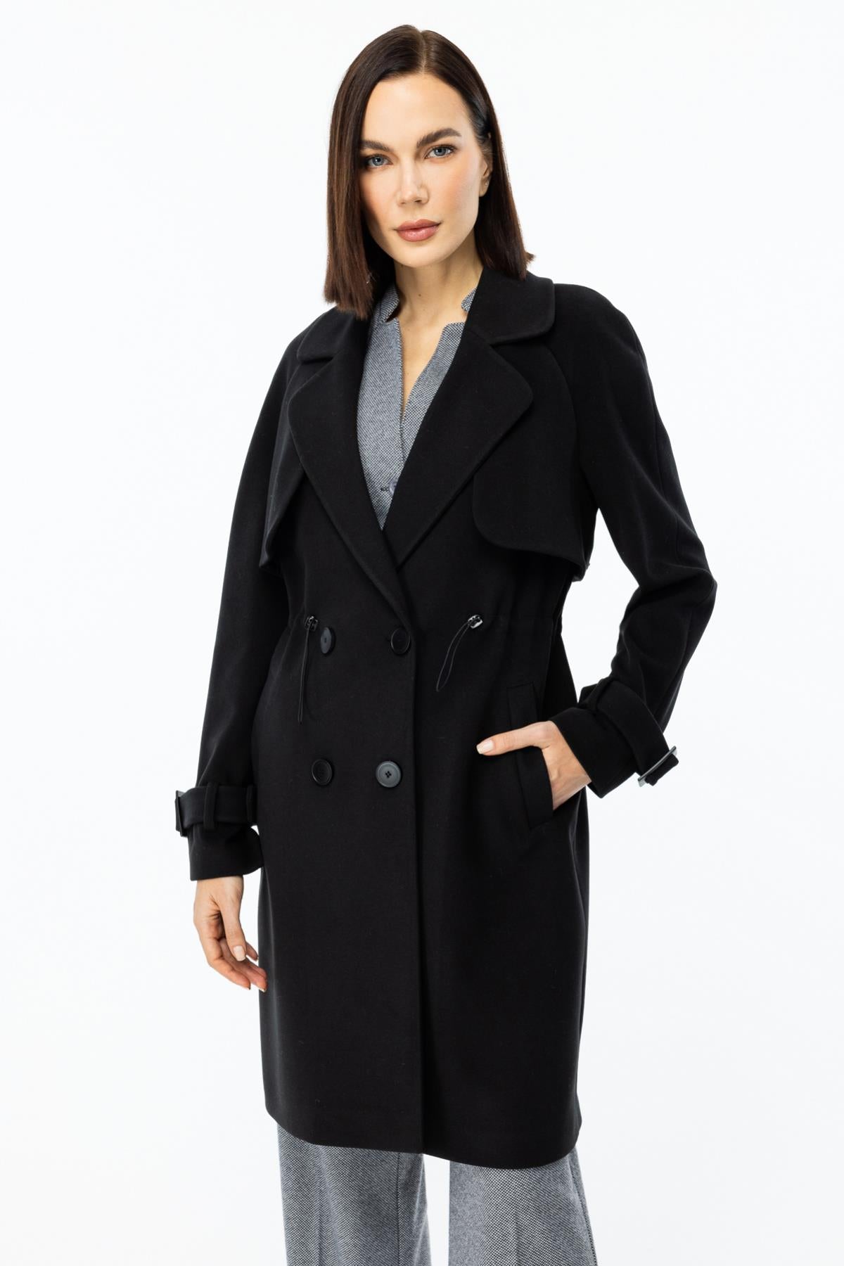 Four-Button Belted Coat