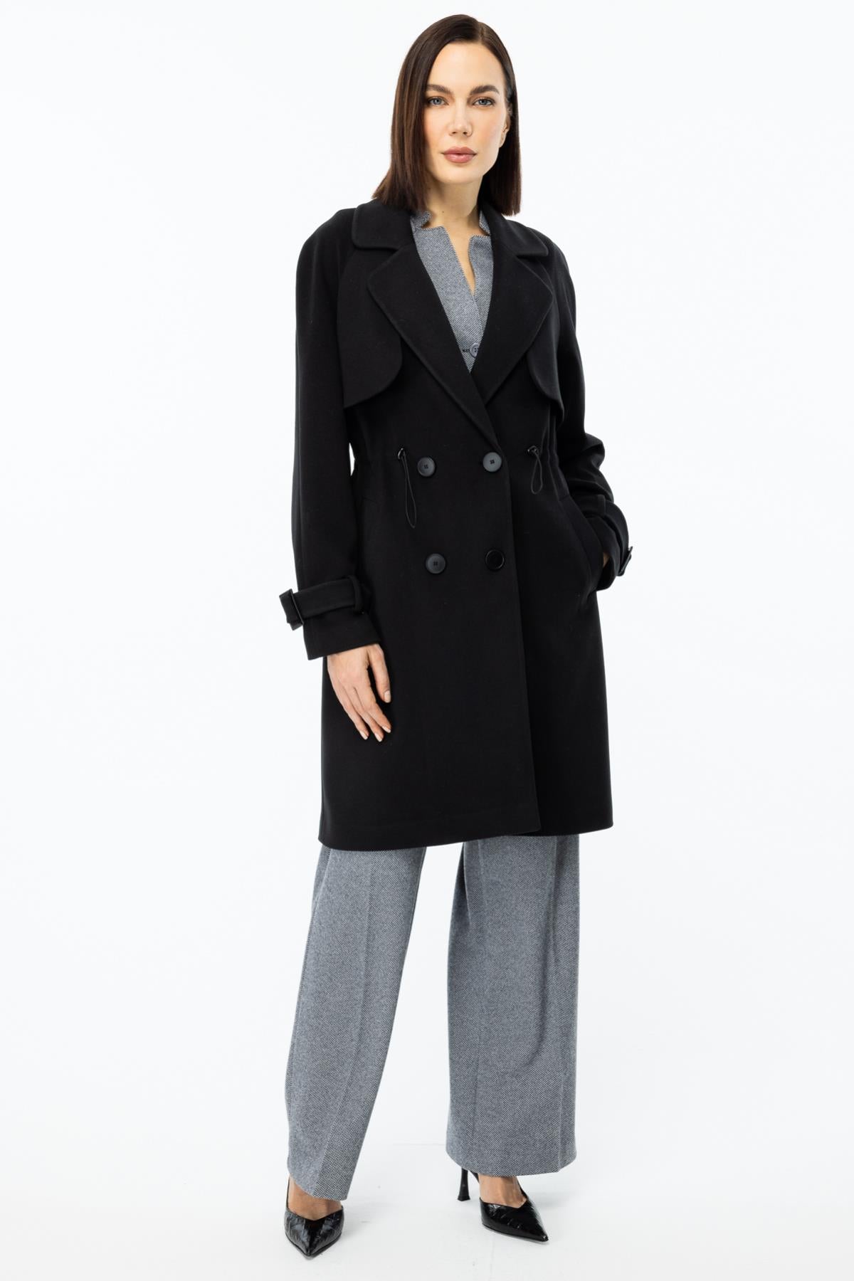 Four-Button Belted Coat