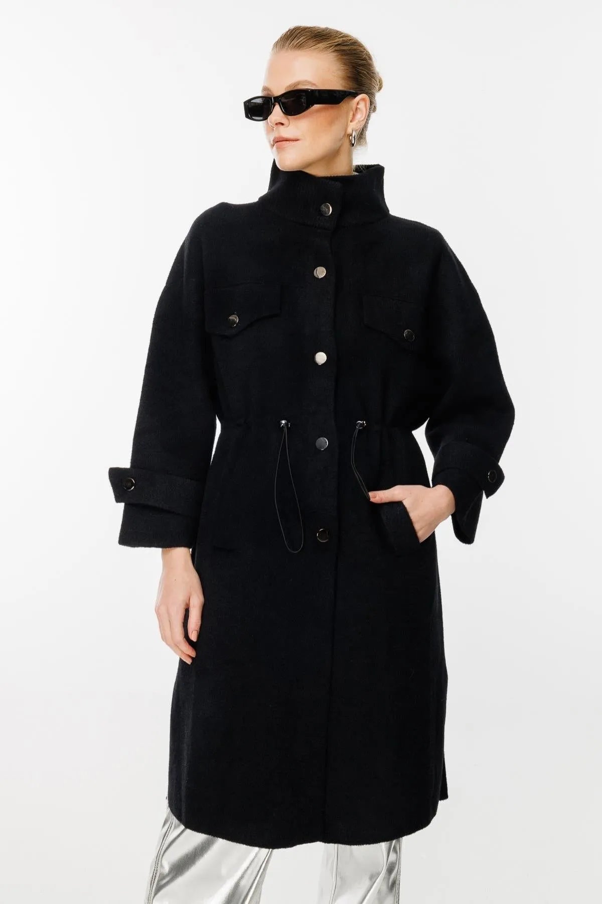 Elastic Collar and Tied Waist Coat