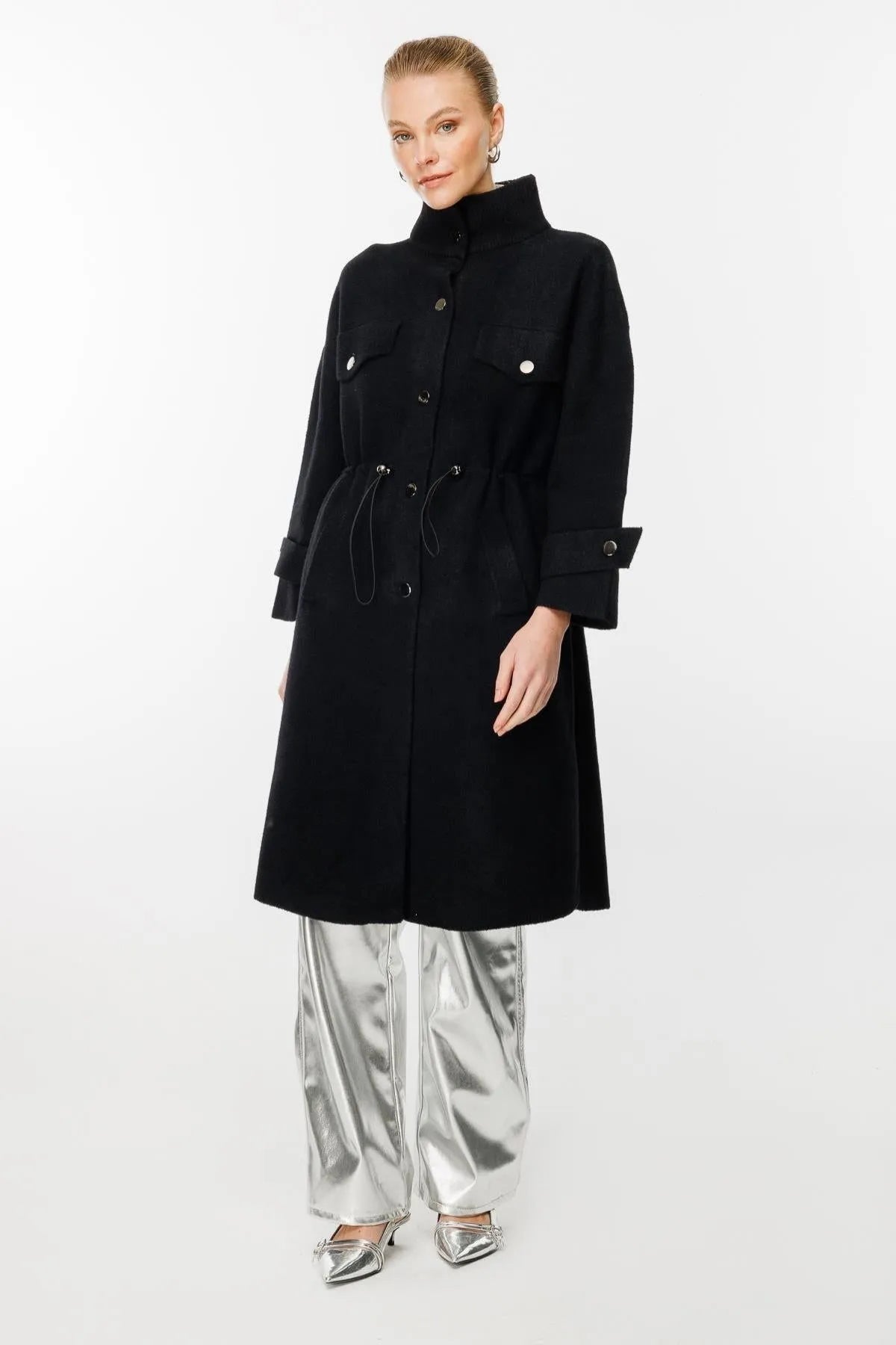 Elastic Collar and Tied Waist Coat