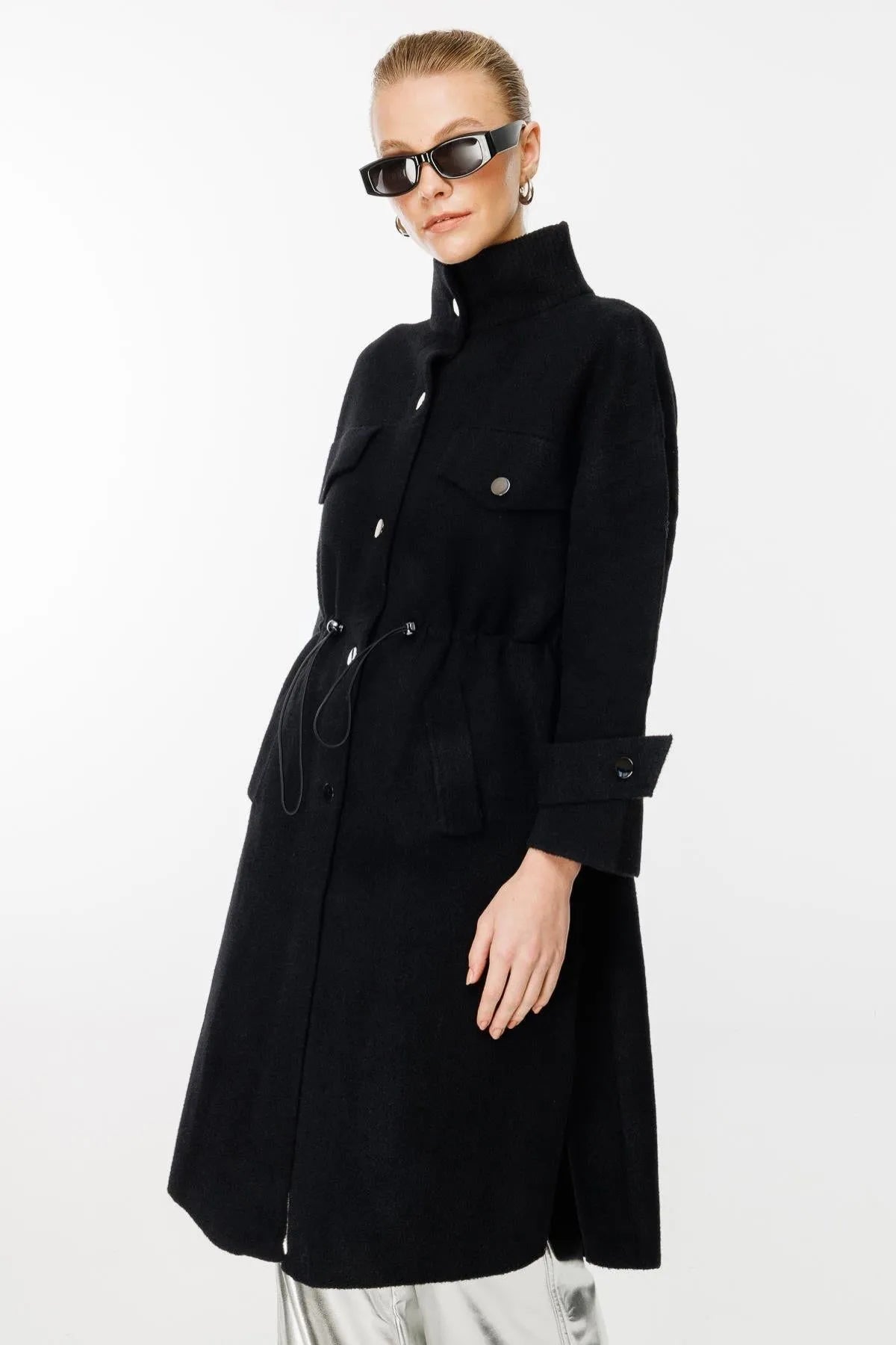 Elastic Collar and Tied Waist Coat