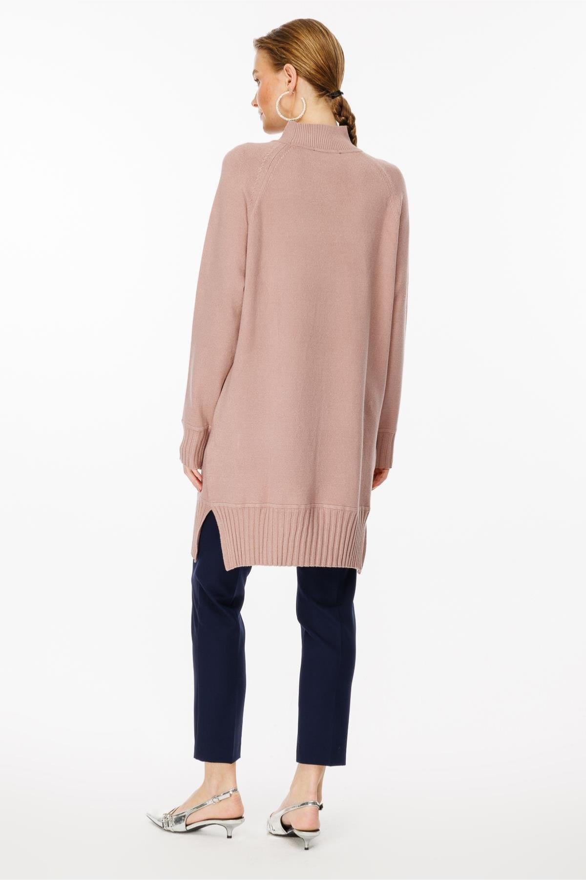 Half Turtleneck Knit Tunic with Stone Detail on Shoulders