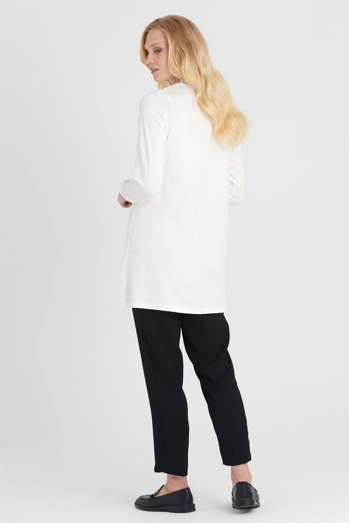 Ribbed Front Chiffon Long Sleeve Tunic