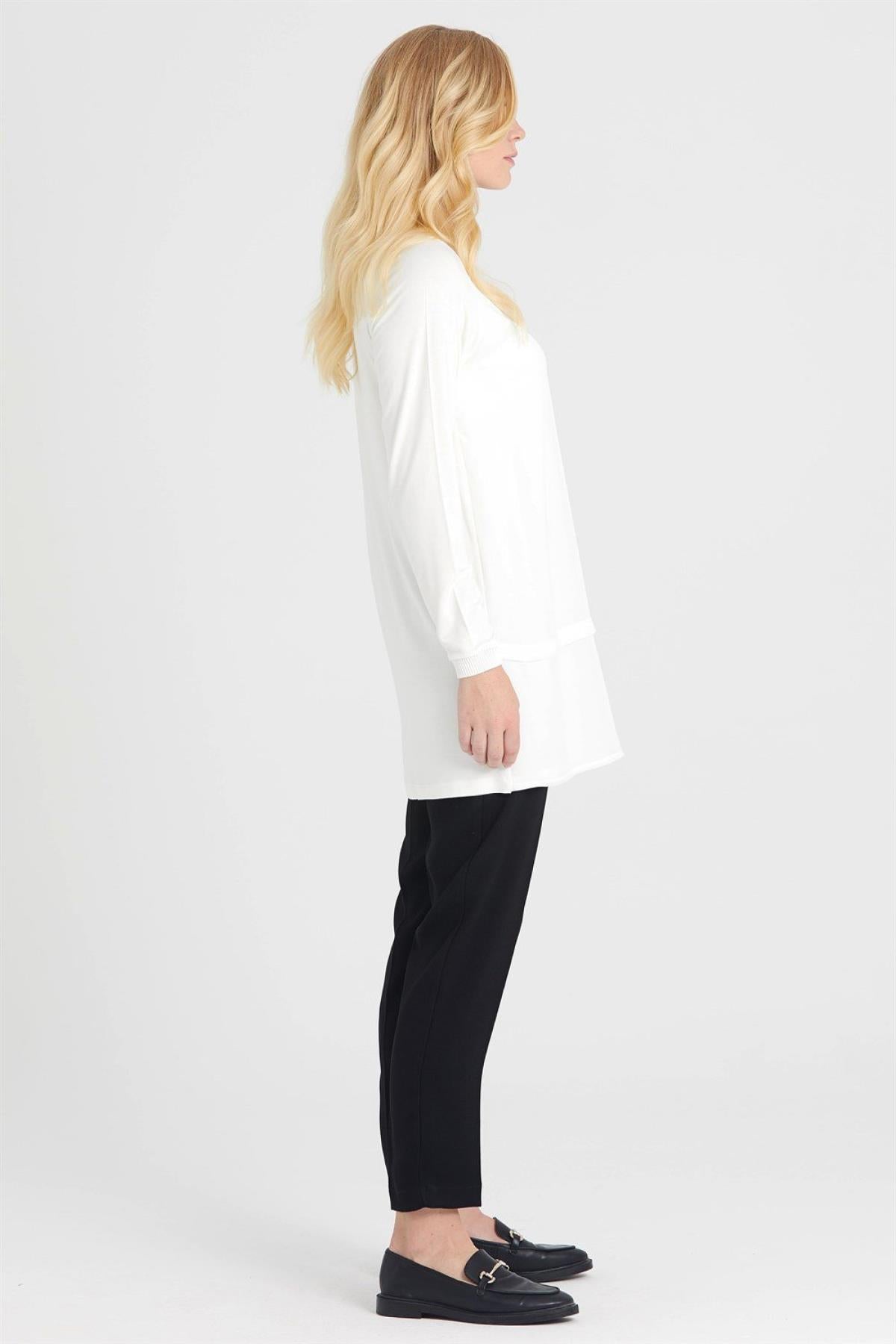 Ribbed Front Chiffon Long Sleeve Tunic