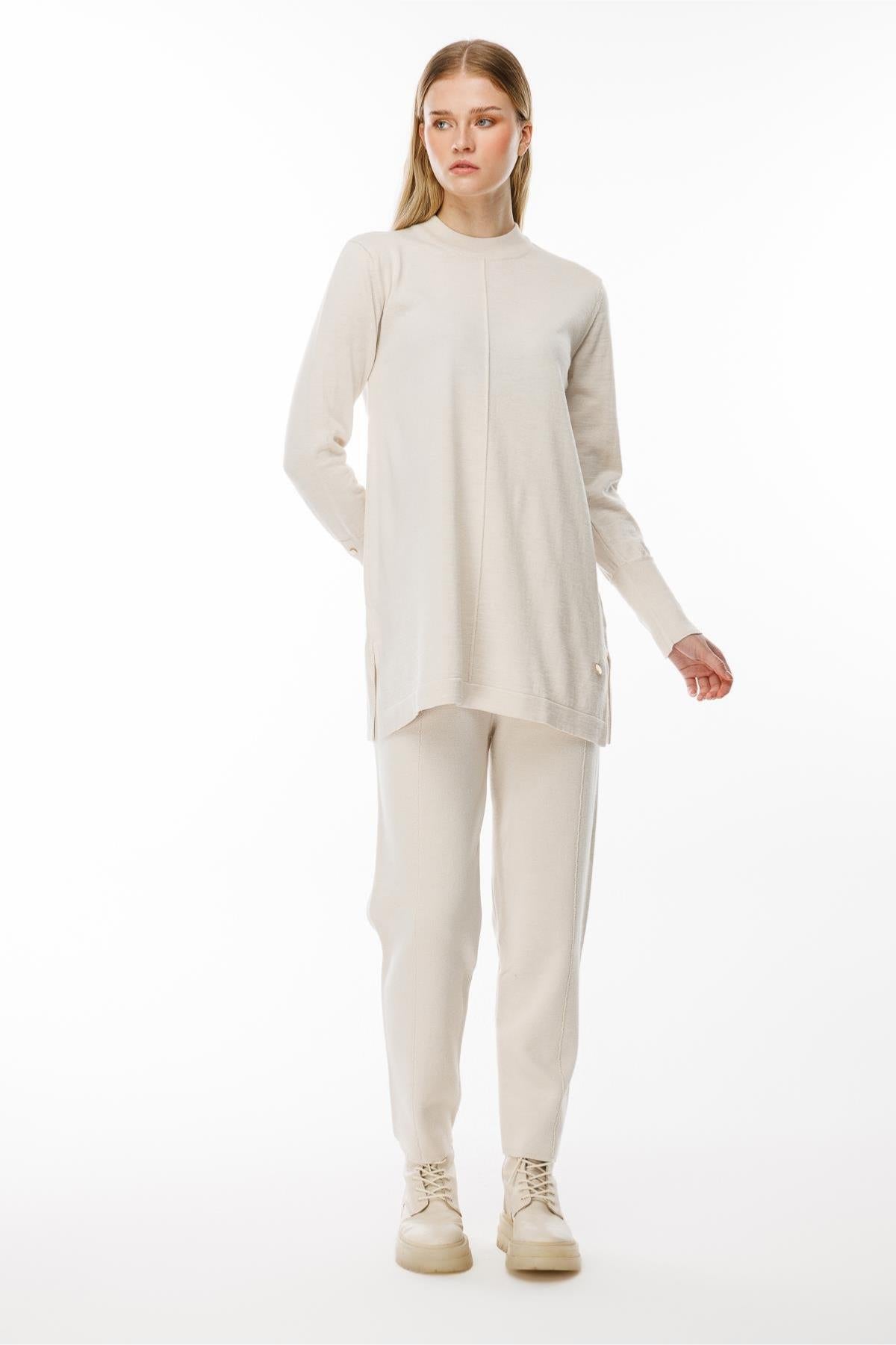 Button Detailed Knitwear Tunic Trouser Set