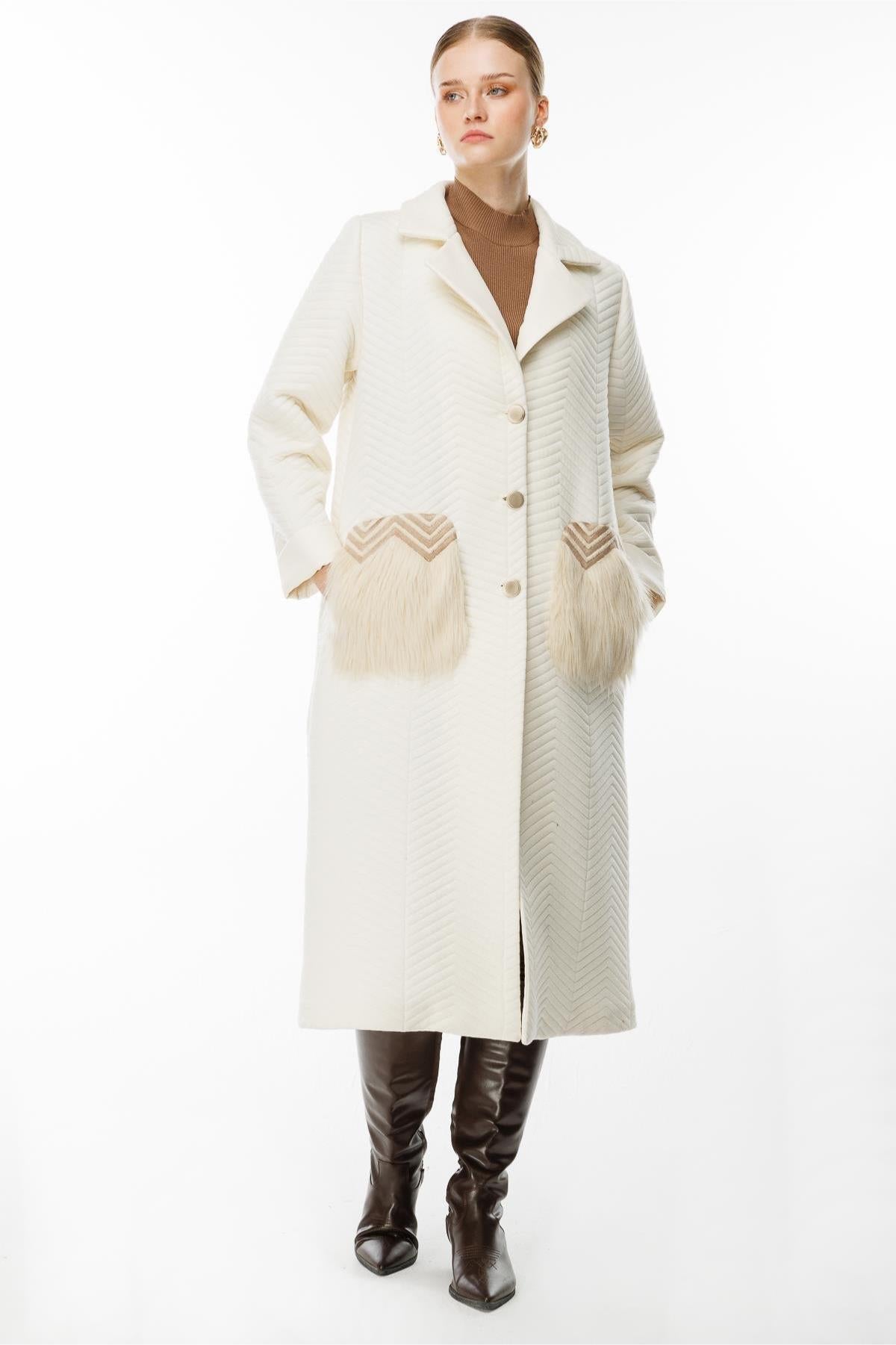 Coat with Folded Sleeves and Pocket Details