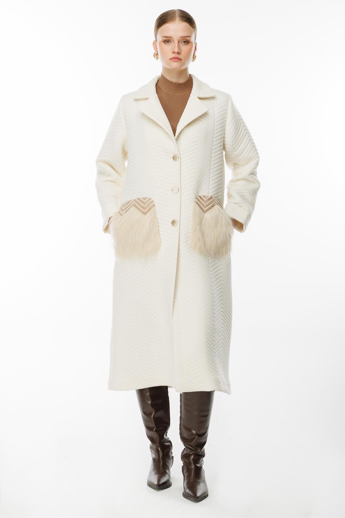 Coat with Folded Sleeves and Pocket Details