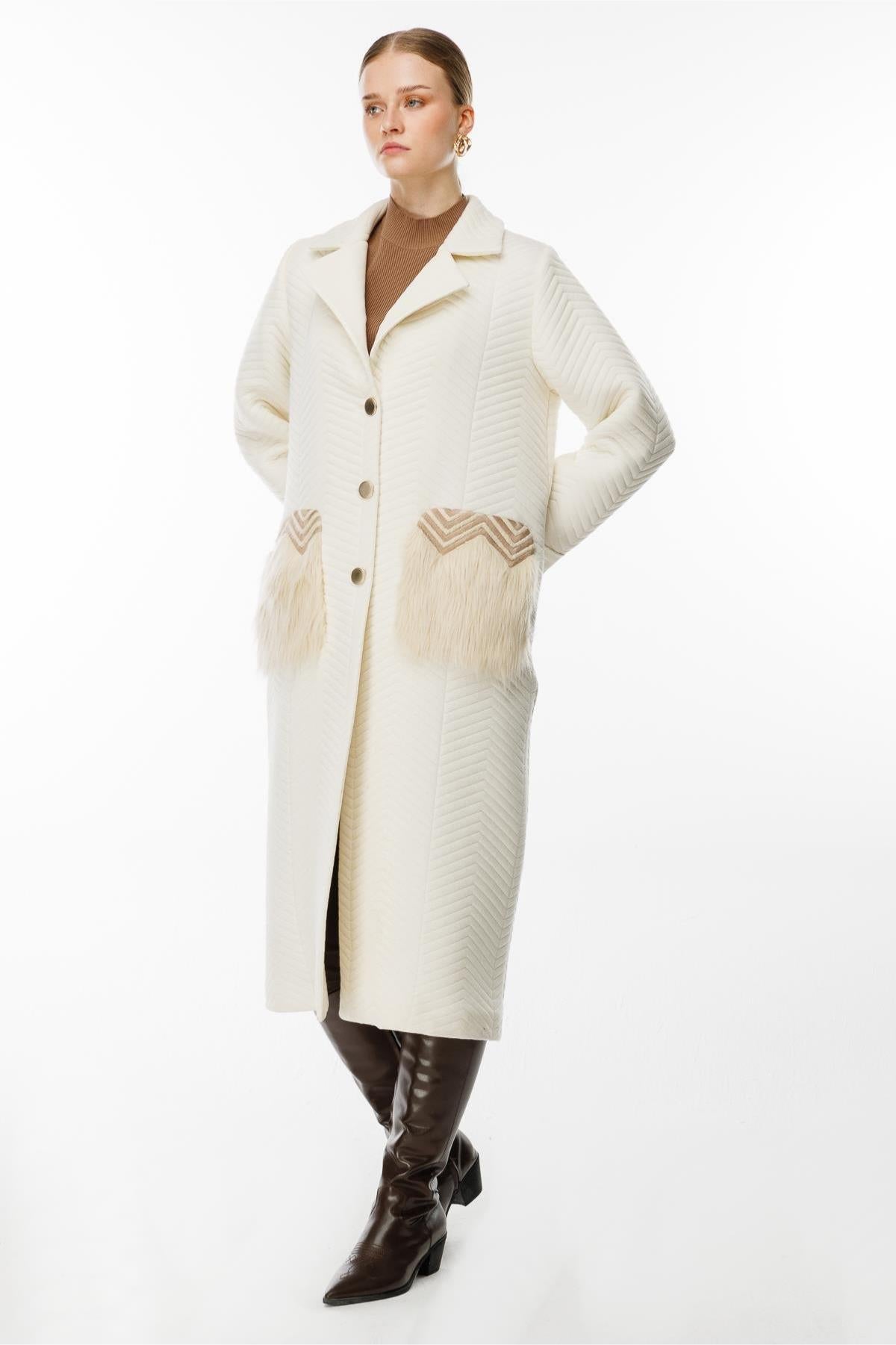 Coat with Folded Sleeves and Pocket Details