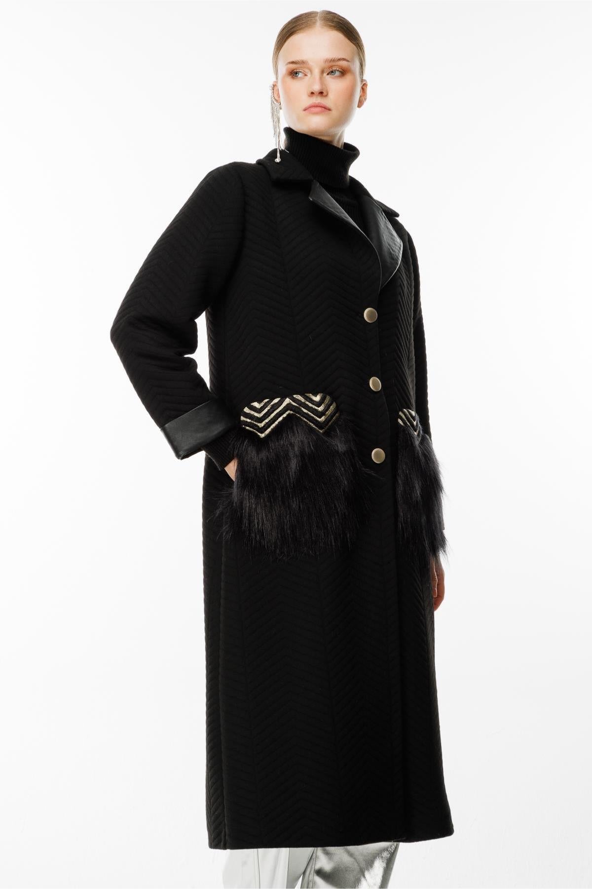 Coat with Folded Sleeves and Pocket Details