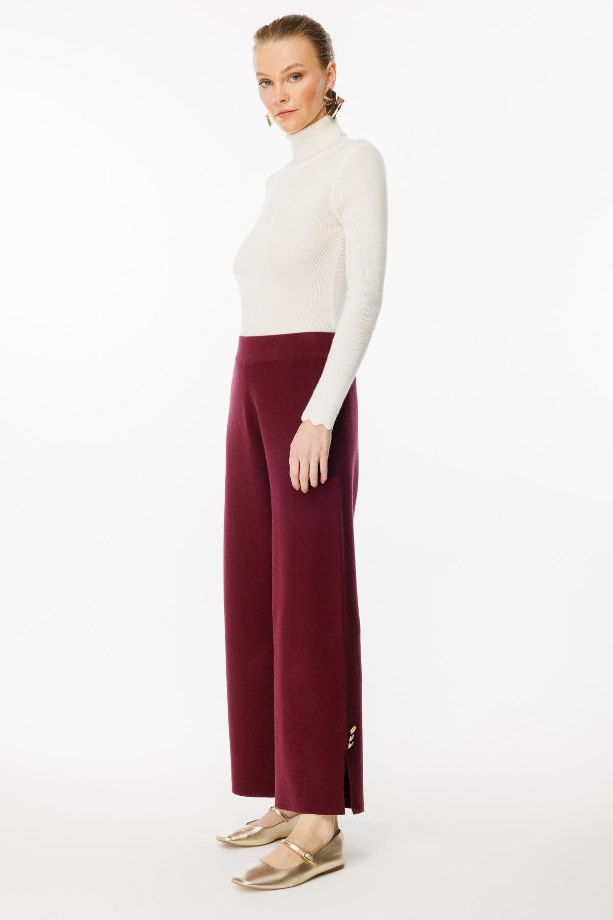 Knitted Trousers with Button Detail on Legs