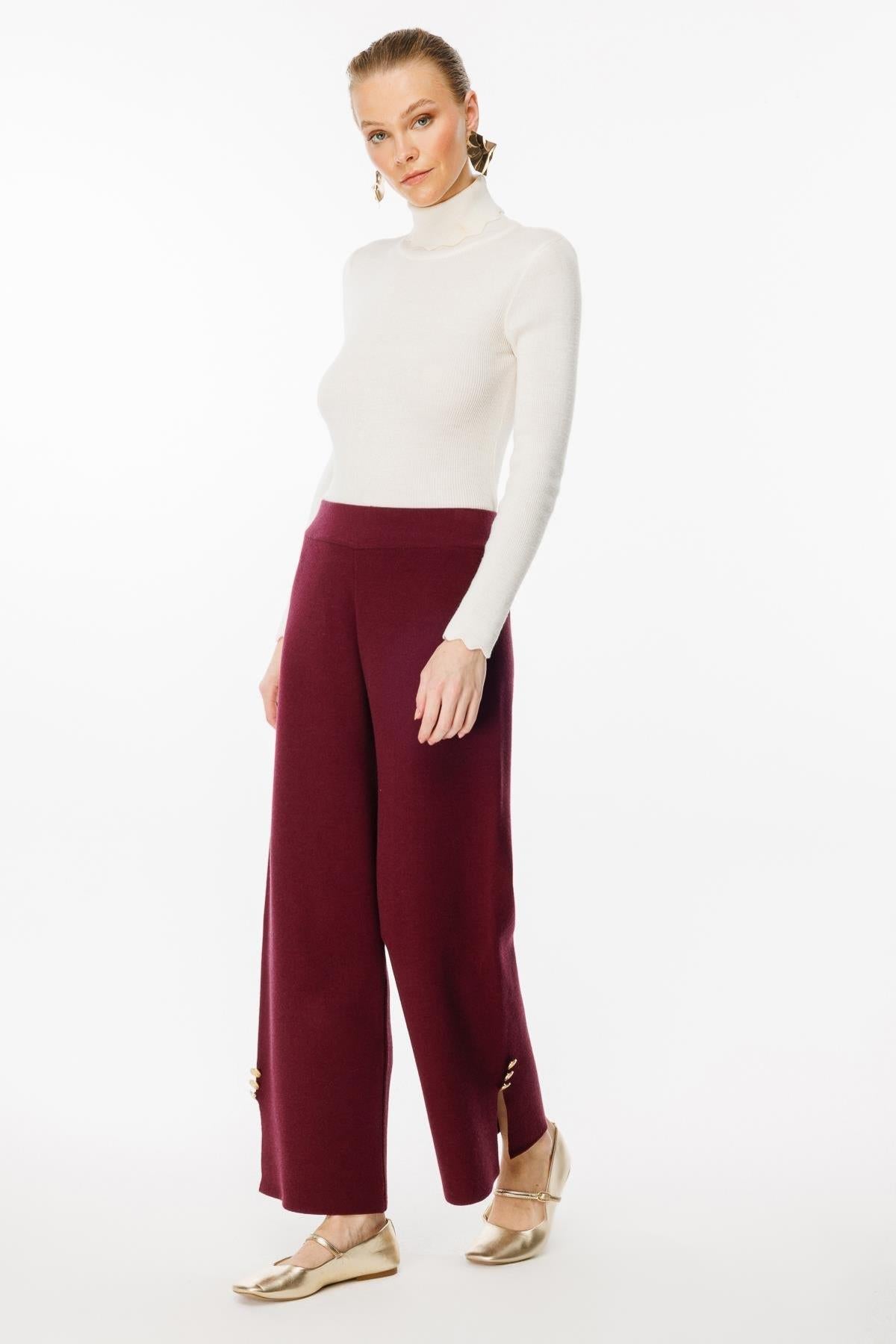 Knitted Trousers with Button Detail on Legs