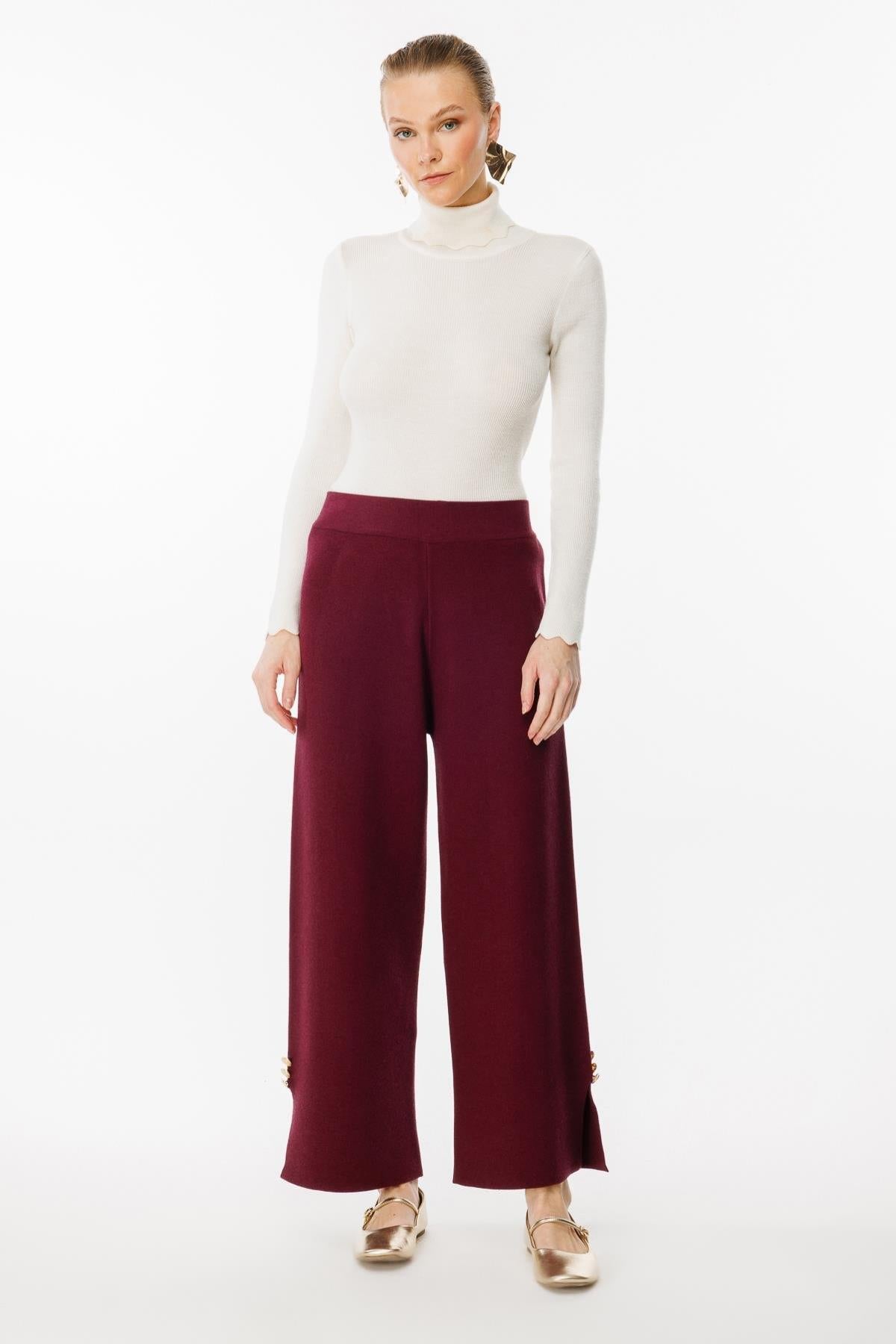 Knitted Trousers with Button Detail on Legs