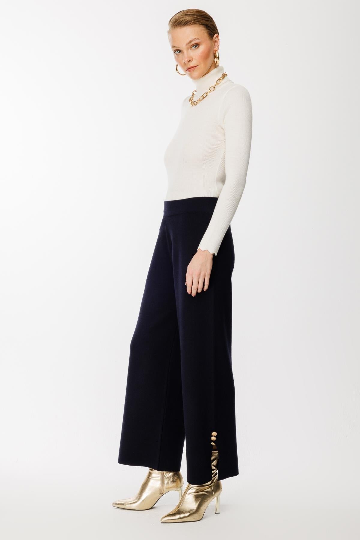 Knitted Trousers with Button Detail on Legs