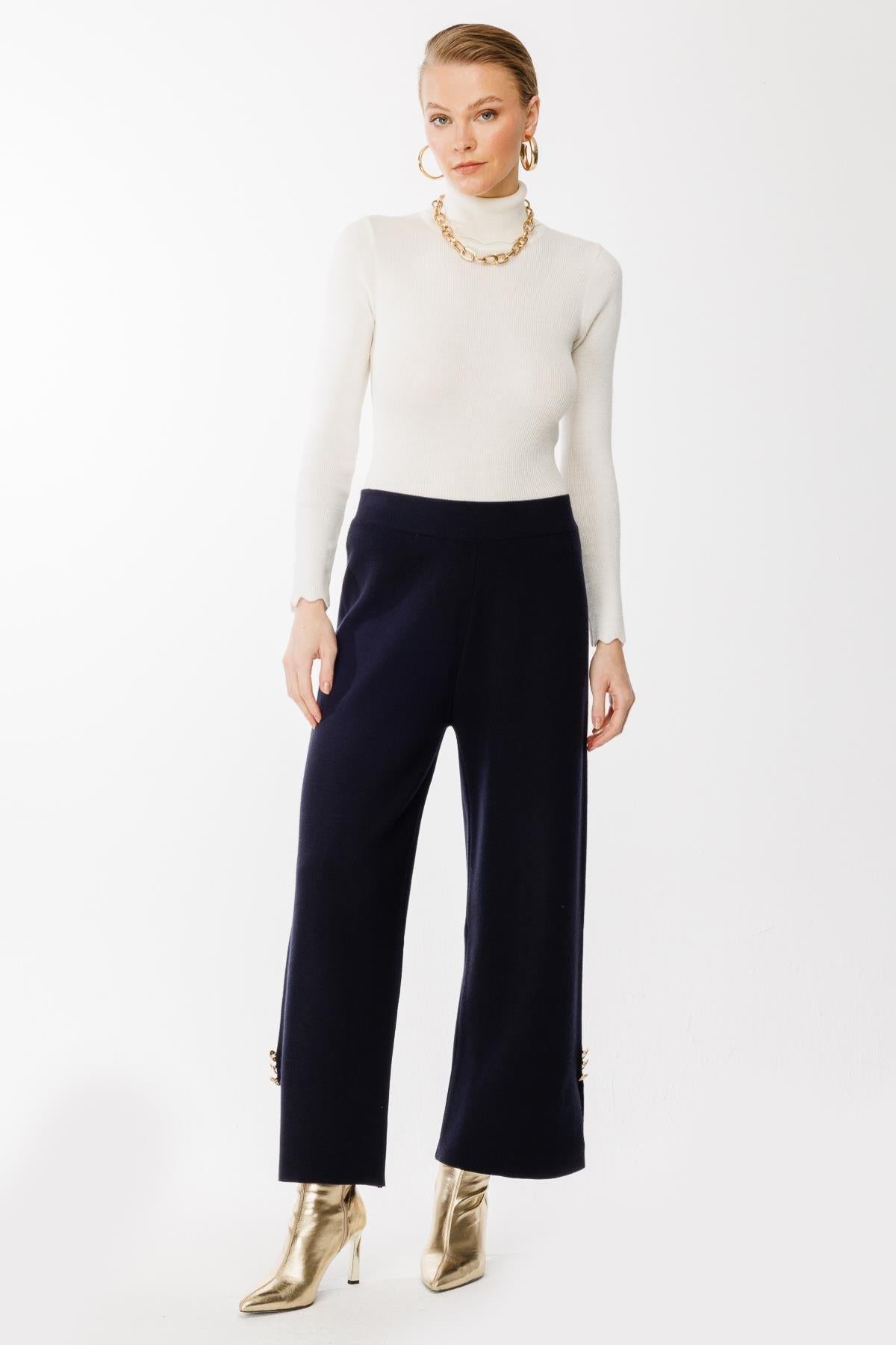 Knitted Trousers with Button Detail on Legs