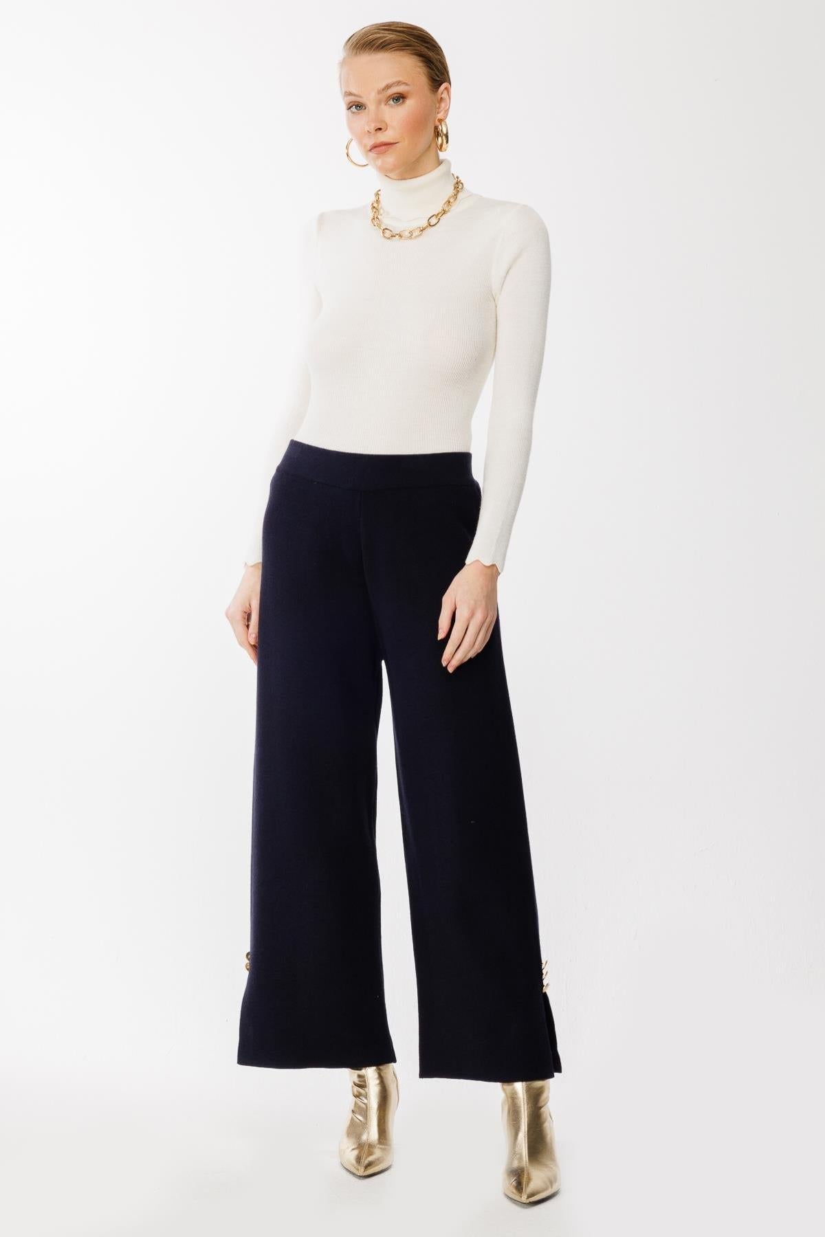 Knitted Trousers with Button Detail on Legs