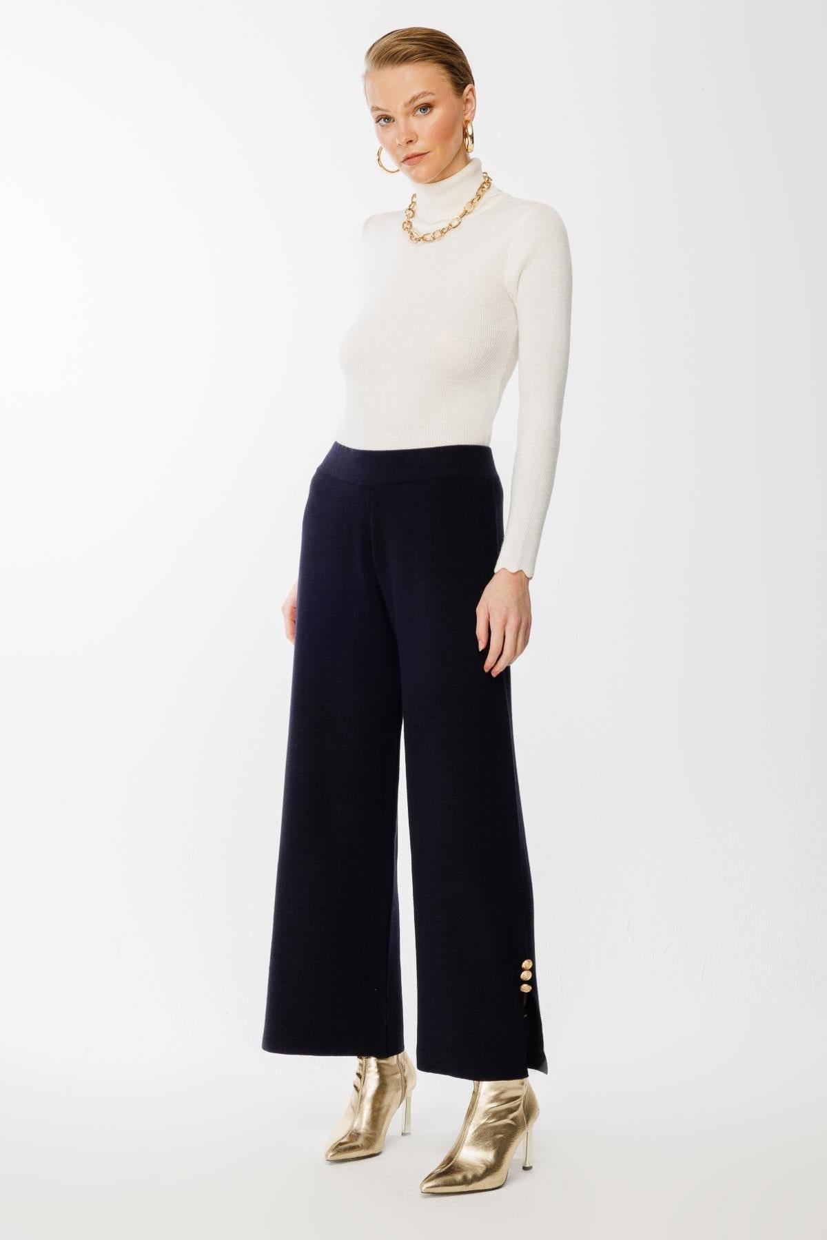 Knitted Trousers with Button Detail on Legs